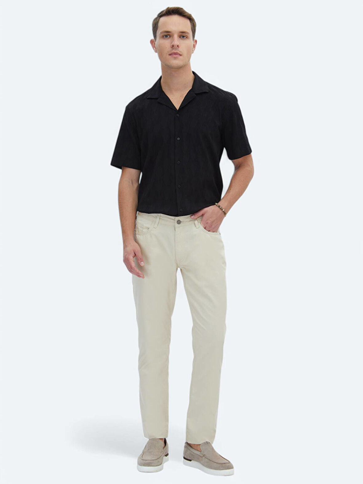 Bej Denim Slim Fit Casual Pamuk Karışımlı Pantolon