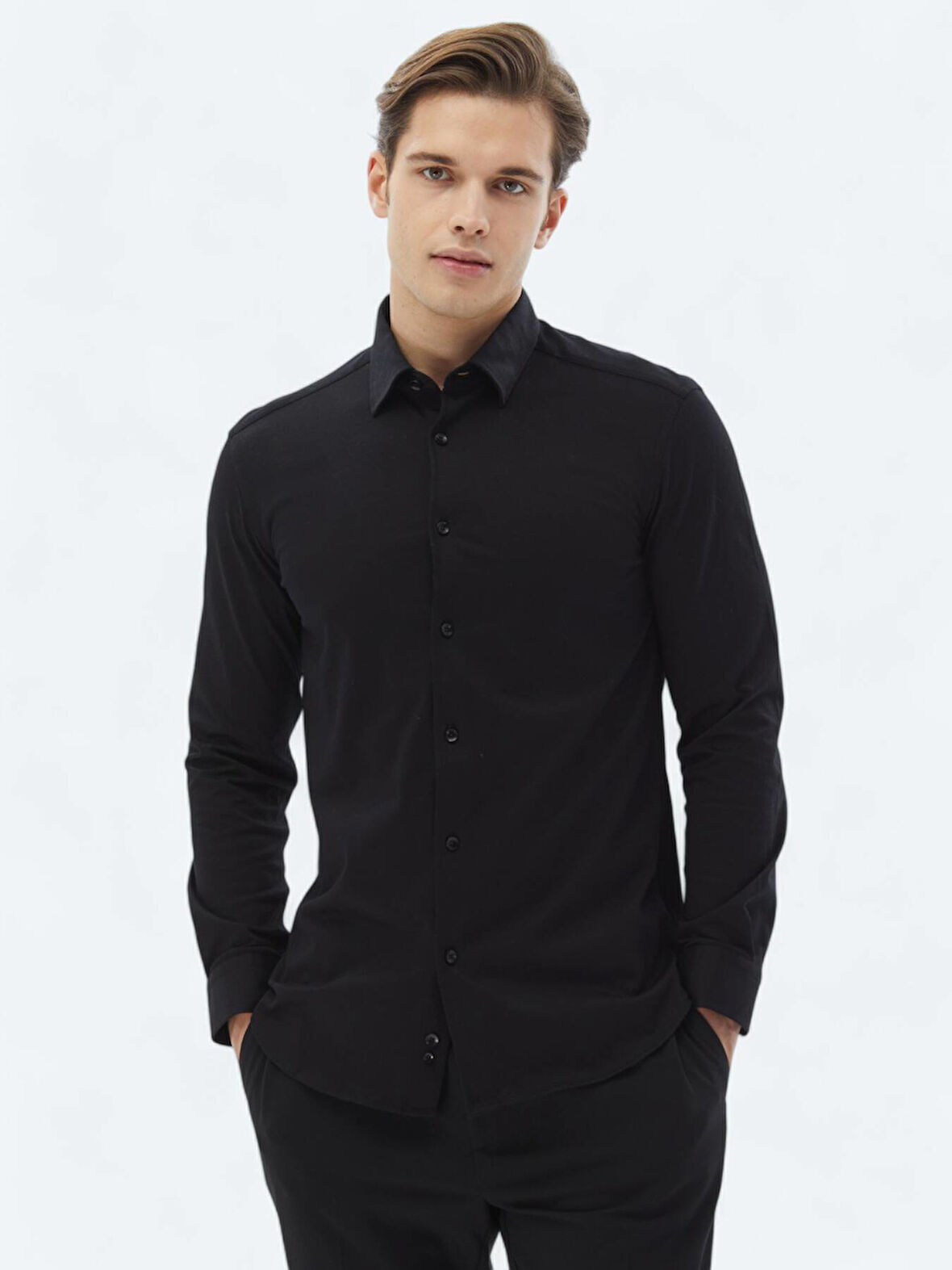Siyah Düz Regular Fit Dokuma Casual %100 Pamuk Gömlek