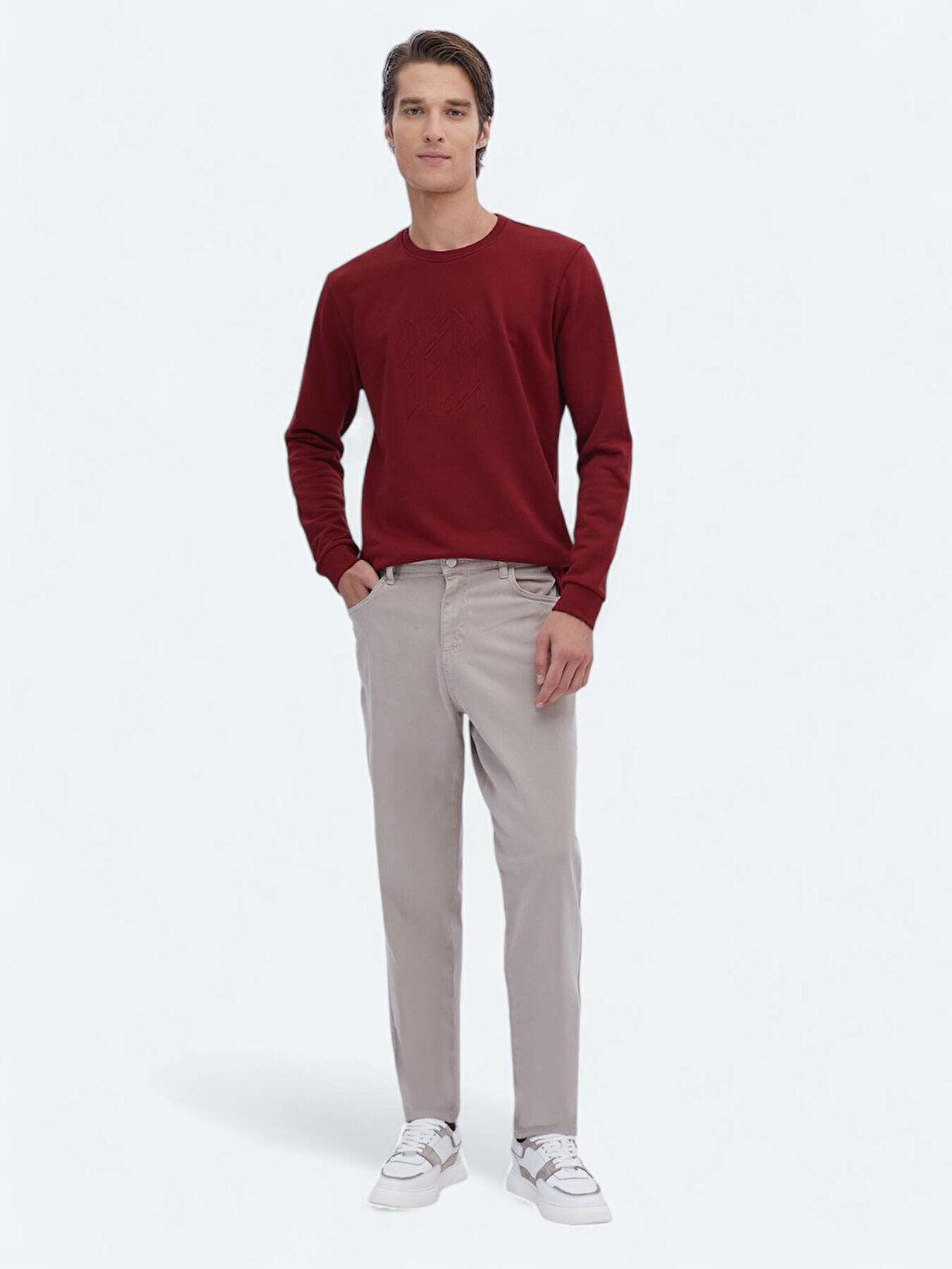 Bej Dokuma Carrot Fit Casual Pamuk Karışımlı Pantolon