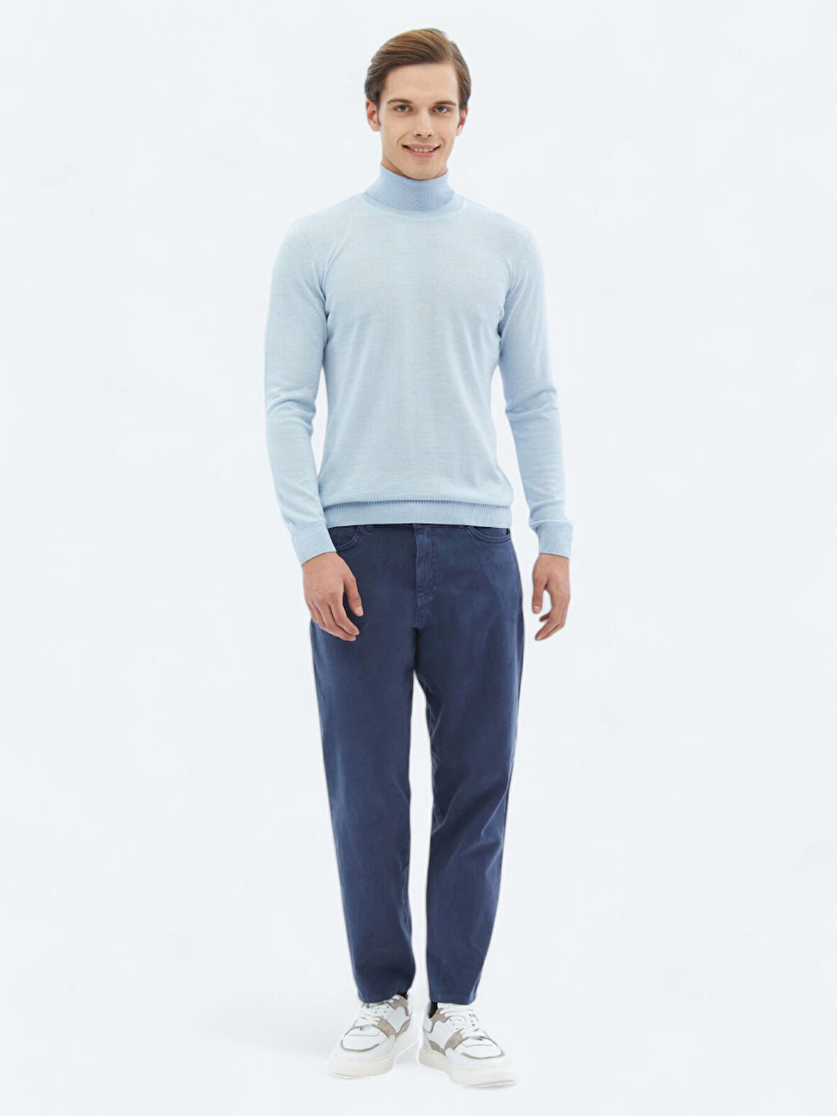 İndigo Dokuma Carrot Fit Casual Pamuk Karışımlı Pantolon