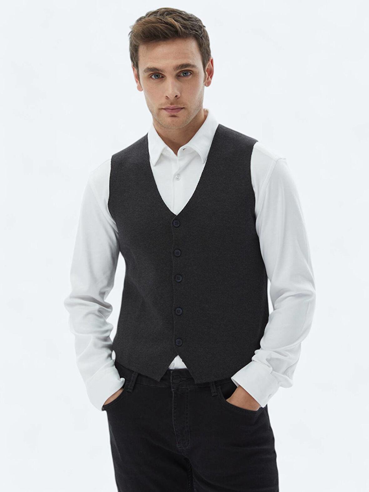 Antrasit Regular Fit Casual Örme Triko Yelek