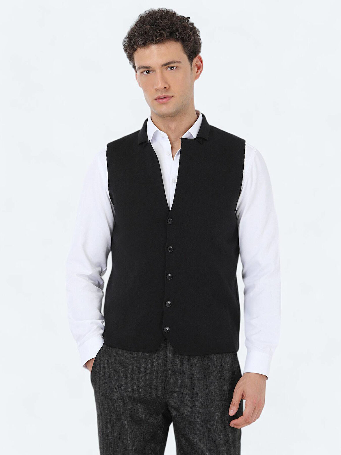 Siyah Regular Fit Casual Örme Triko Yelek