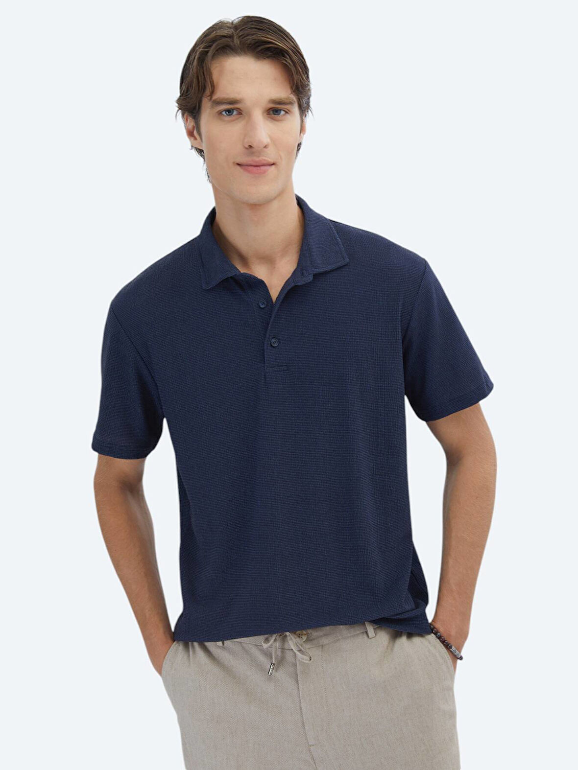 Lacivert Desenli Polo Yaka T-Shirt