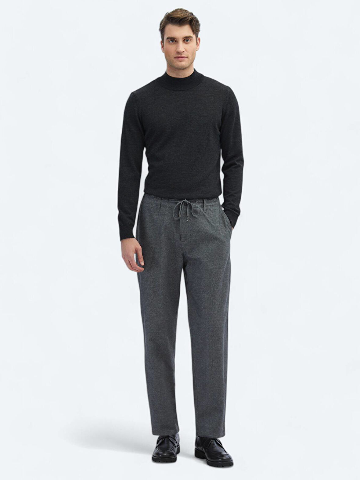 Gri Desenli Dokuma Jogging Fit Casual Pamuk Karışımlı Pantolon