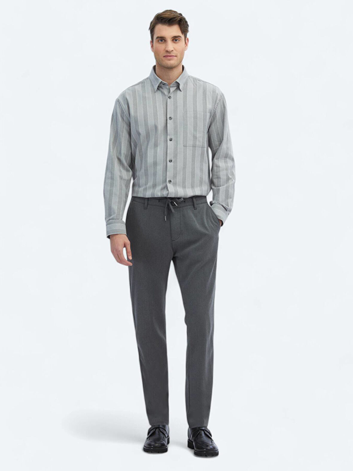 Gri Desenli Dokuma Jogging Fit Casual Pantolon