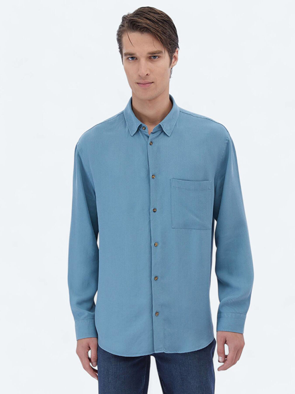 Koyu Mint Fitilli Oversize Fit Dokuma Casual Gömlek