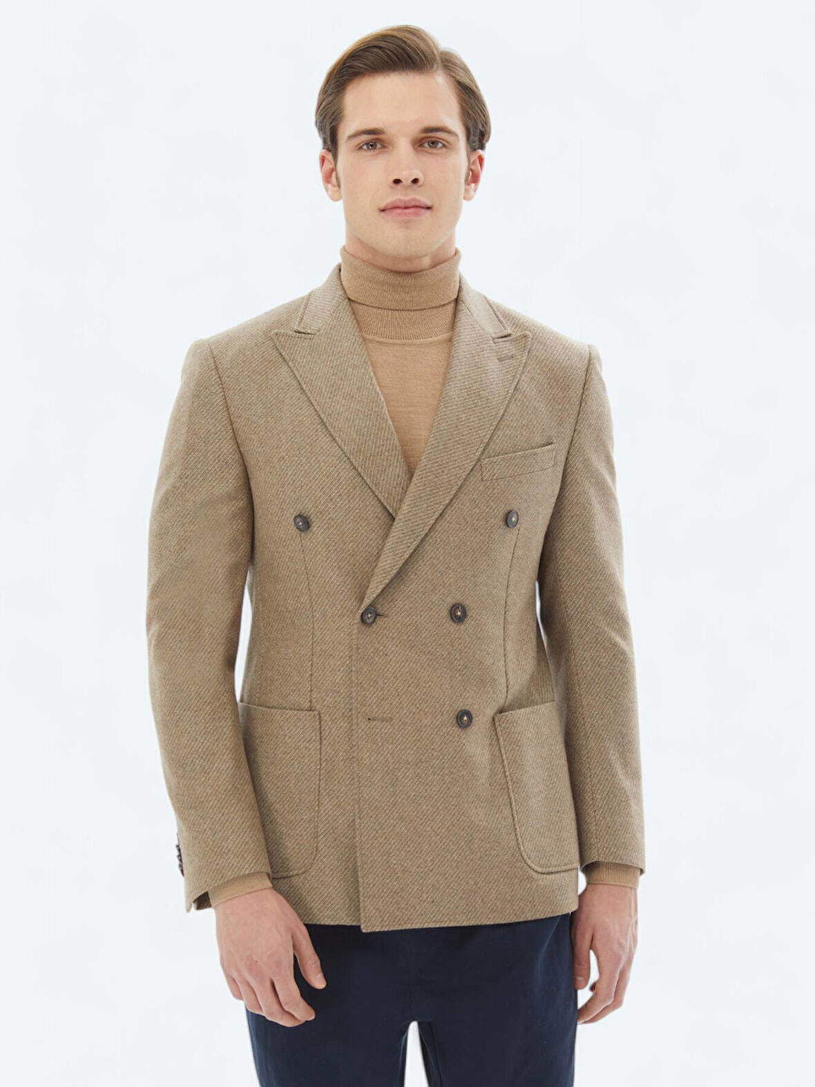 Vizon Desenli Modern Fit Çevre Dostu Yün Karışımlı Ceket