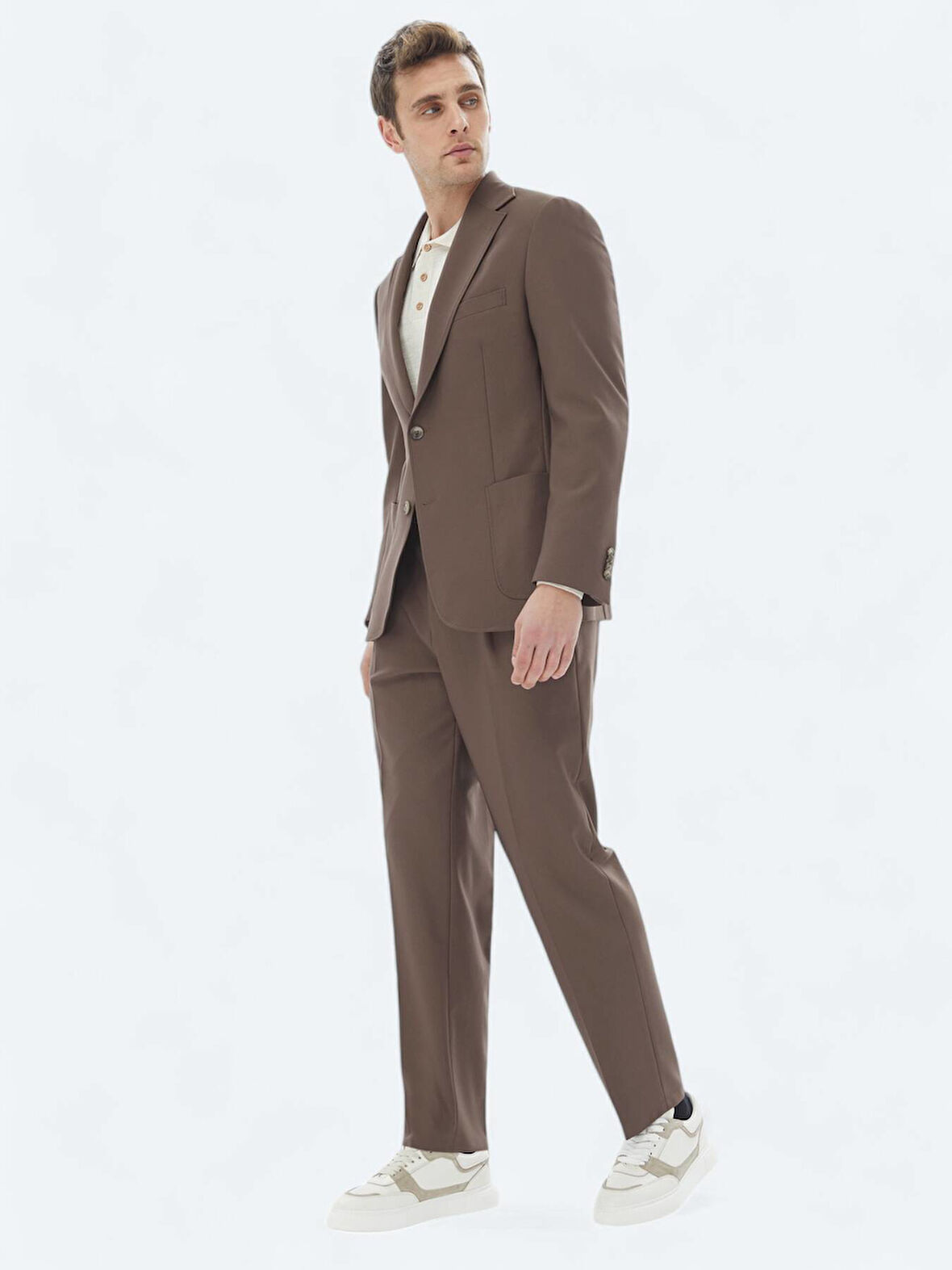 Kahverengi Düz Comfort Fit Takım Elbise