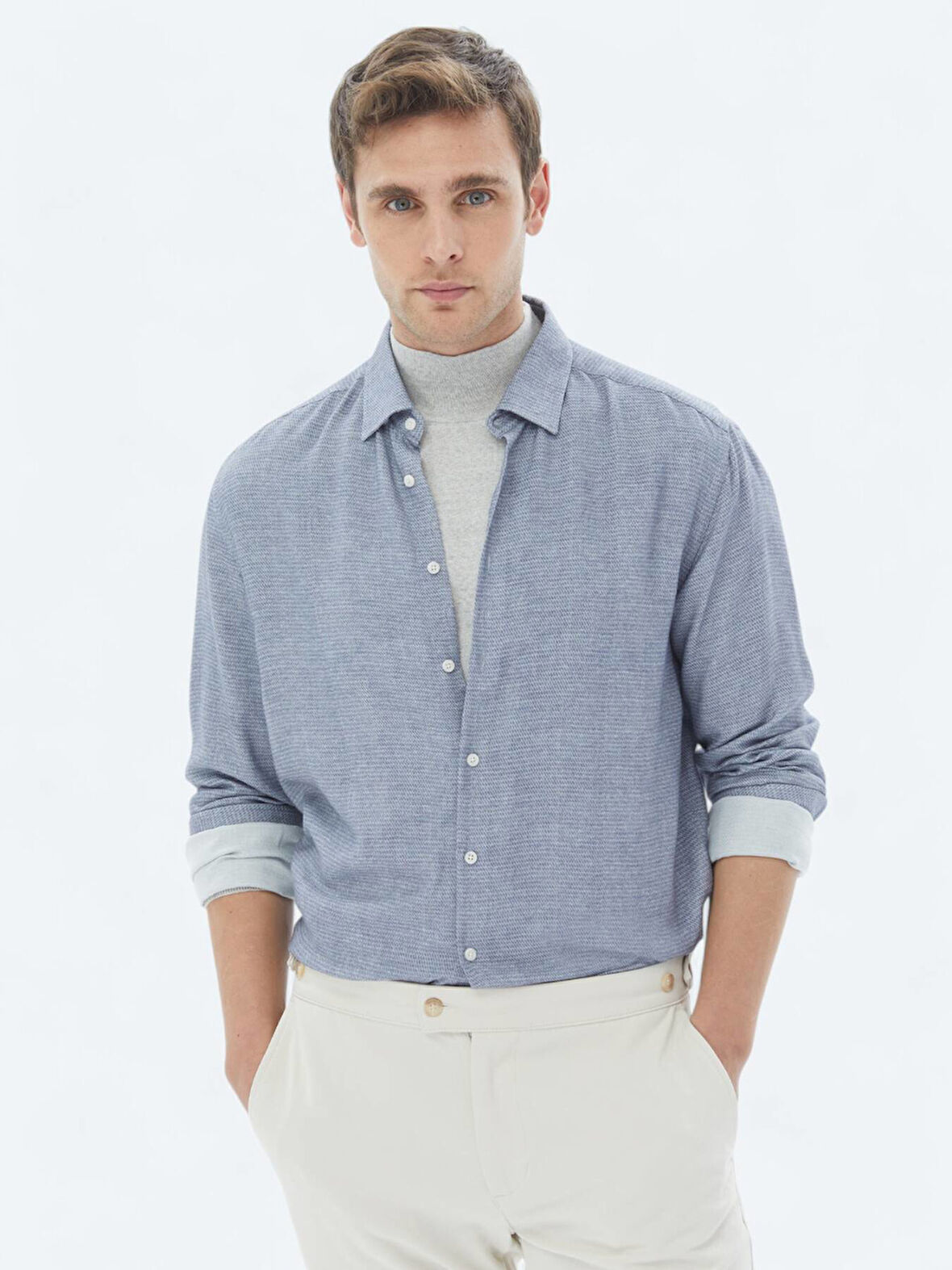 Mavi Desenli Regular Fit Dokuma Casual Gömlek