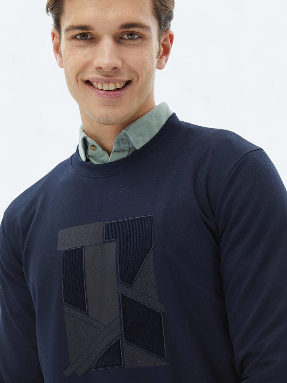 Lacivert Bisiklet Yaka Baskılı Sweatshırt