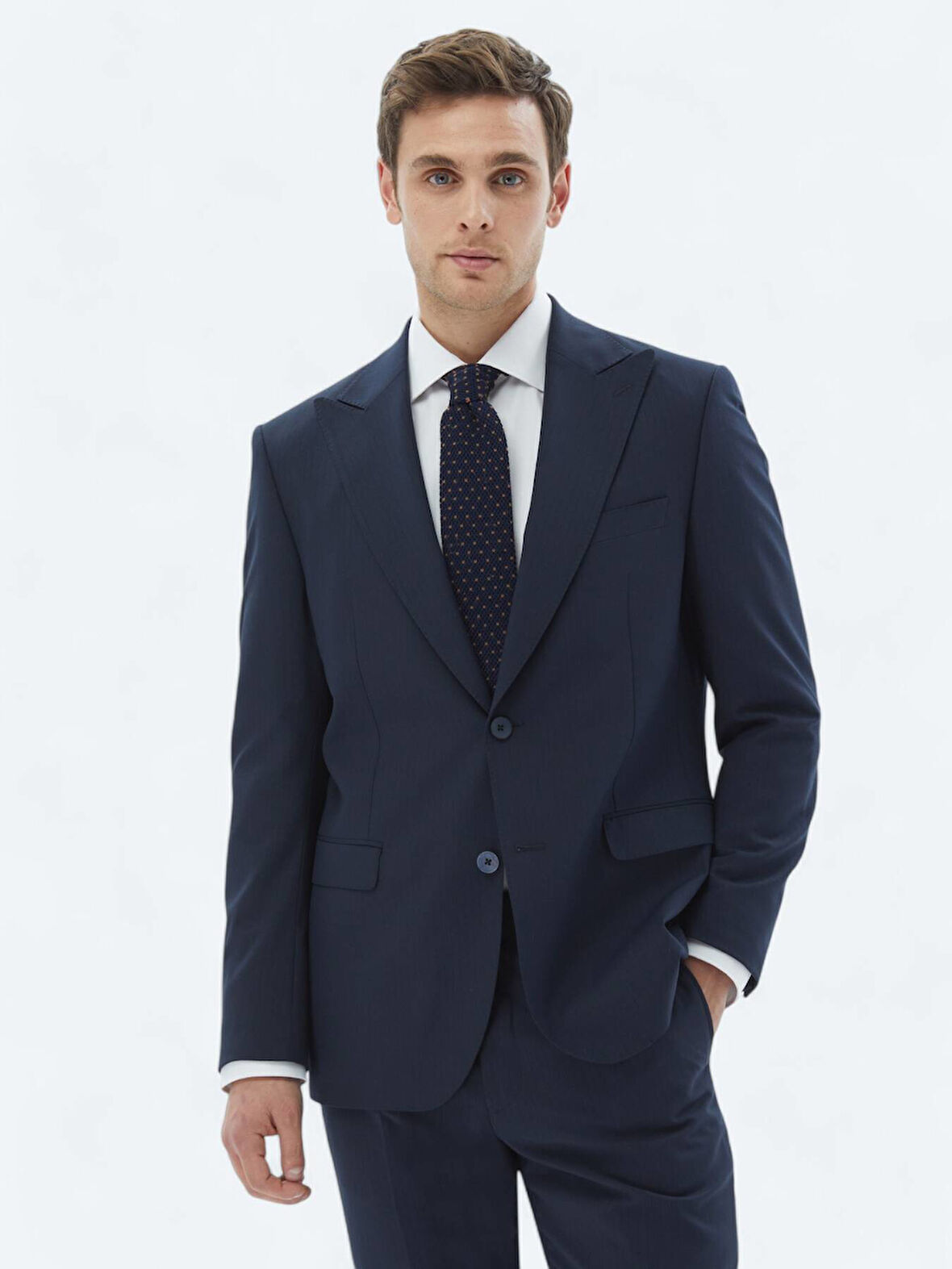 Lacivert Çizgili Comfort Fit Takım Elbise