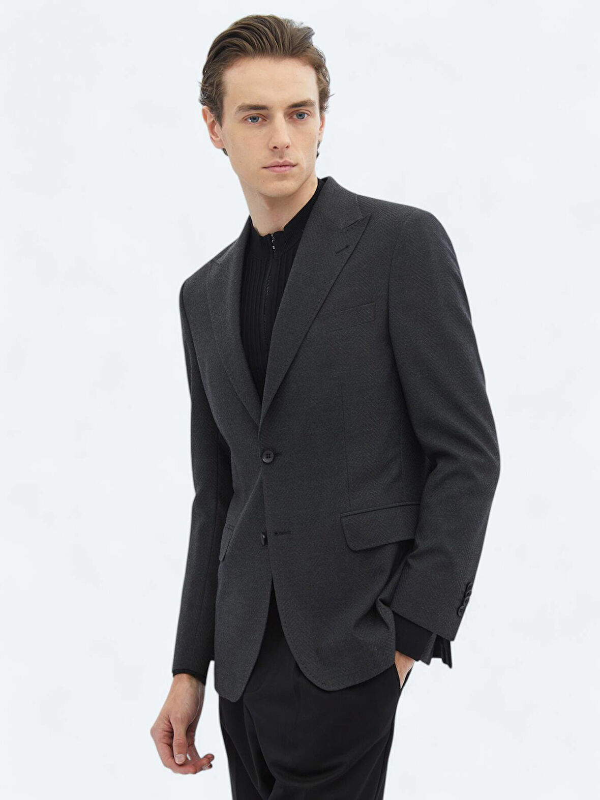 Antrasit Desenli Modern Fit Çevre Dostu Ceket