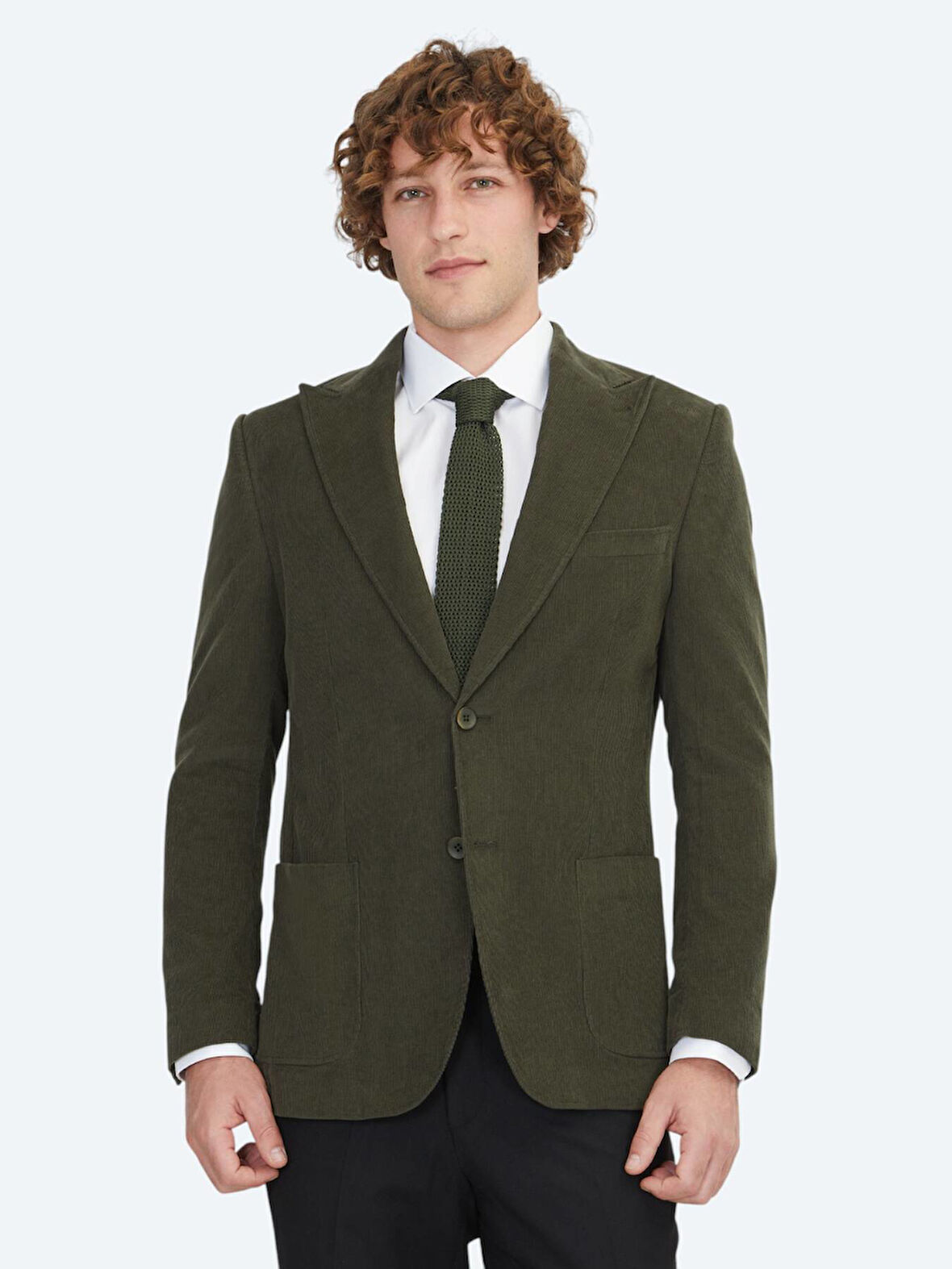 Haki Fitilli Modern Fit %100 Pamuk Ceket
