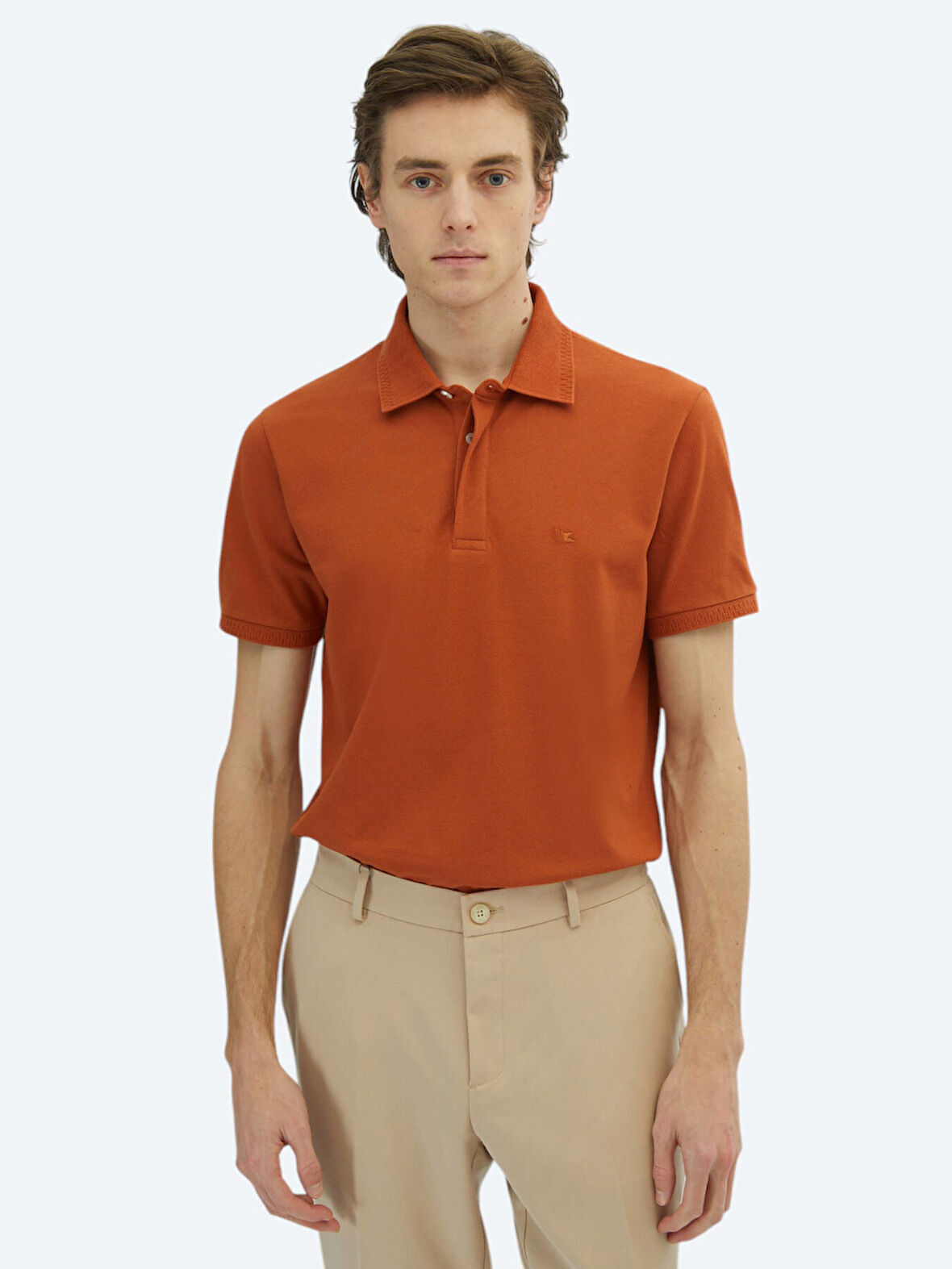 Kiremit Düz Polo Yaka %100 Pamuk T-Shirt