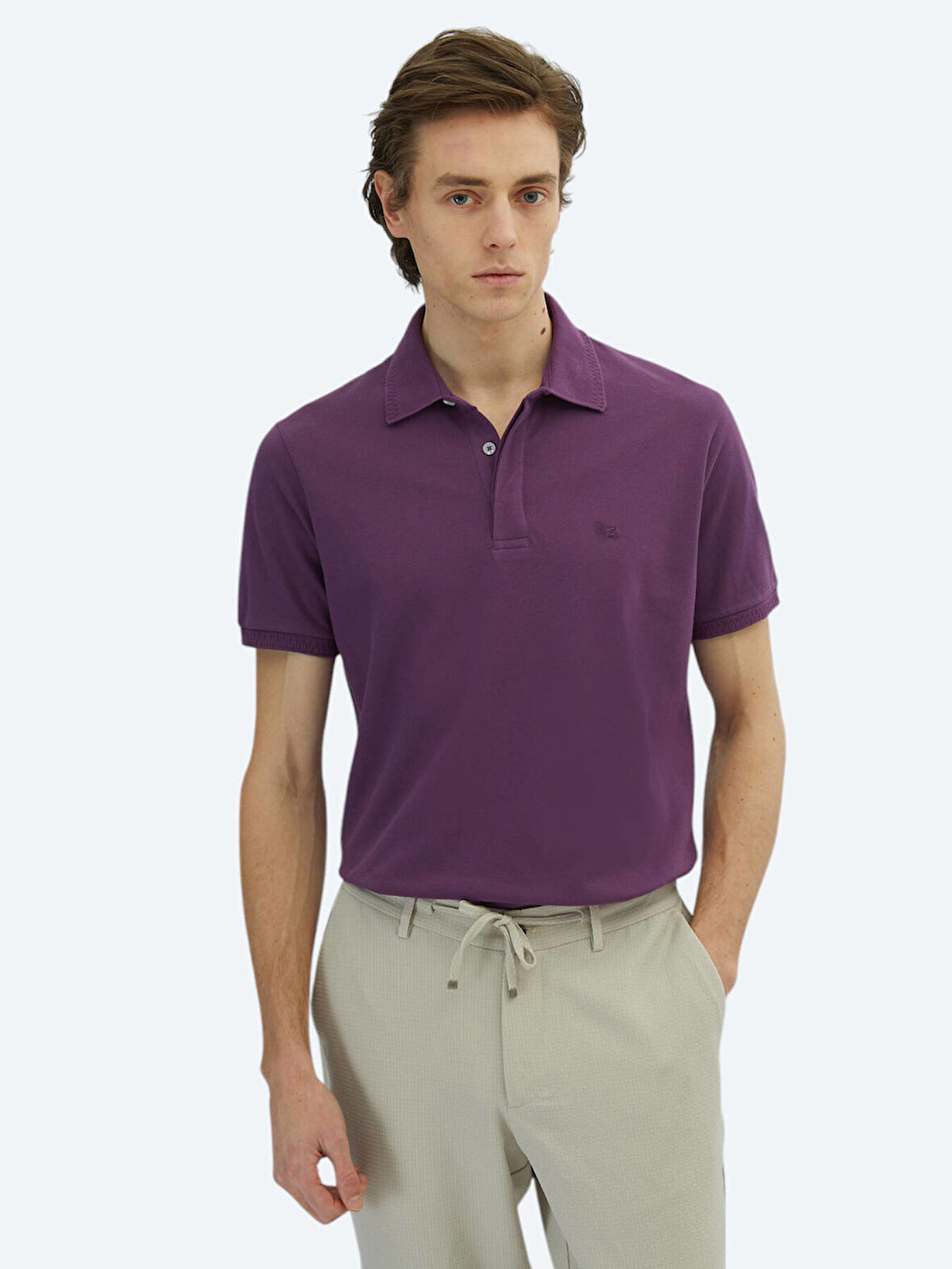 Mor Düz Polo Yaka %100 Pamuk T-Shirt