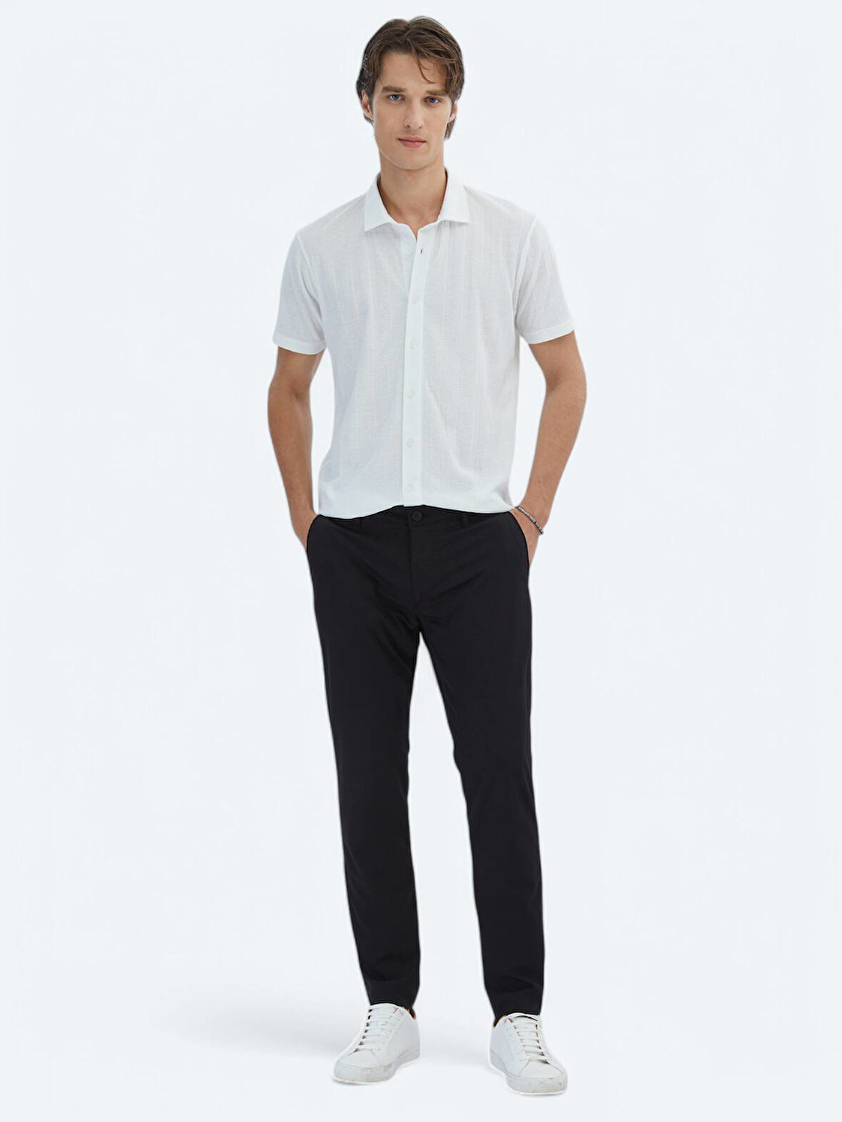Siyah Dokuma Slim Fit Casual Pantolon
