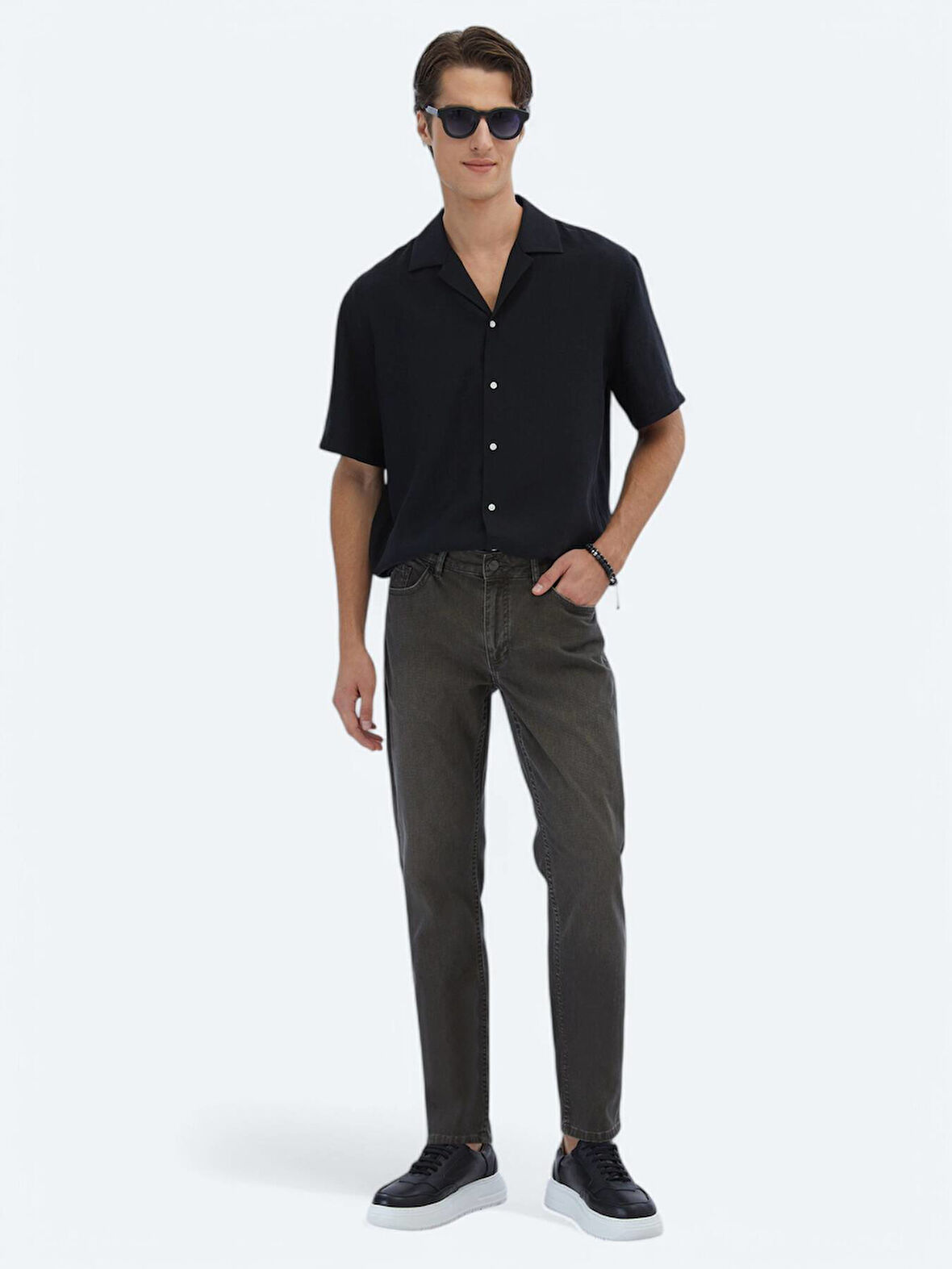 Kahverengi Slim Fit Denim Pamuk Karışımlı Pantolon