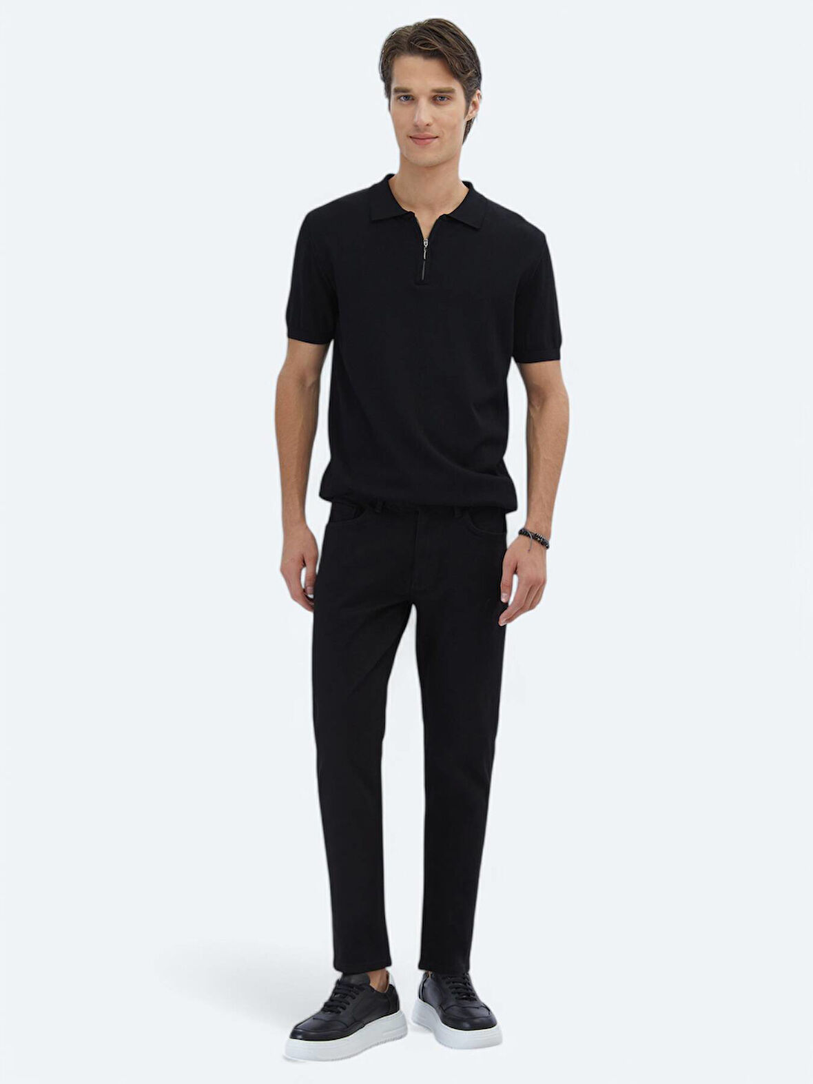 Siyah Slim Fit Denim Pamuk Karışımlı Pantolon