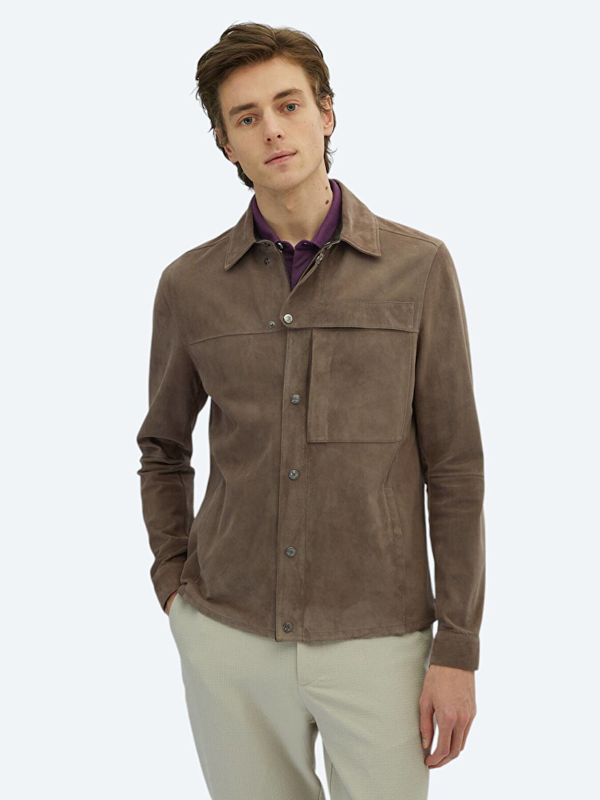 Vizon Regular Fit Gömlek Yaka Smart Casual Deri Mont