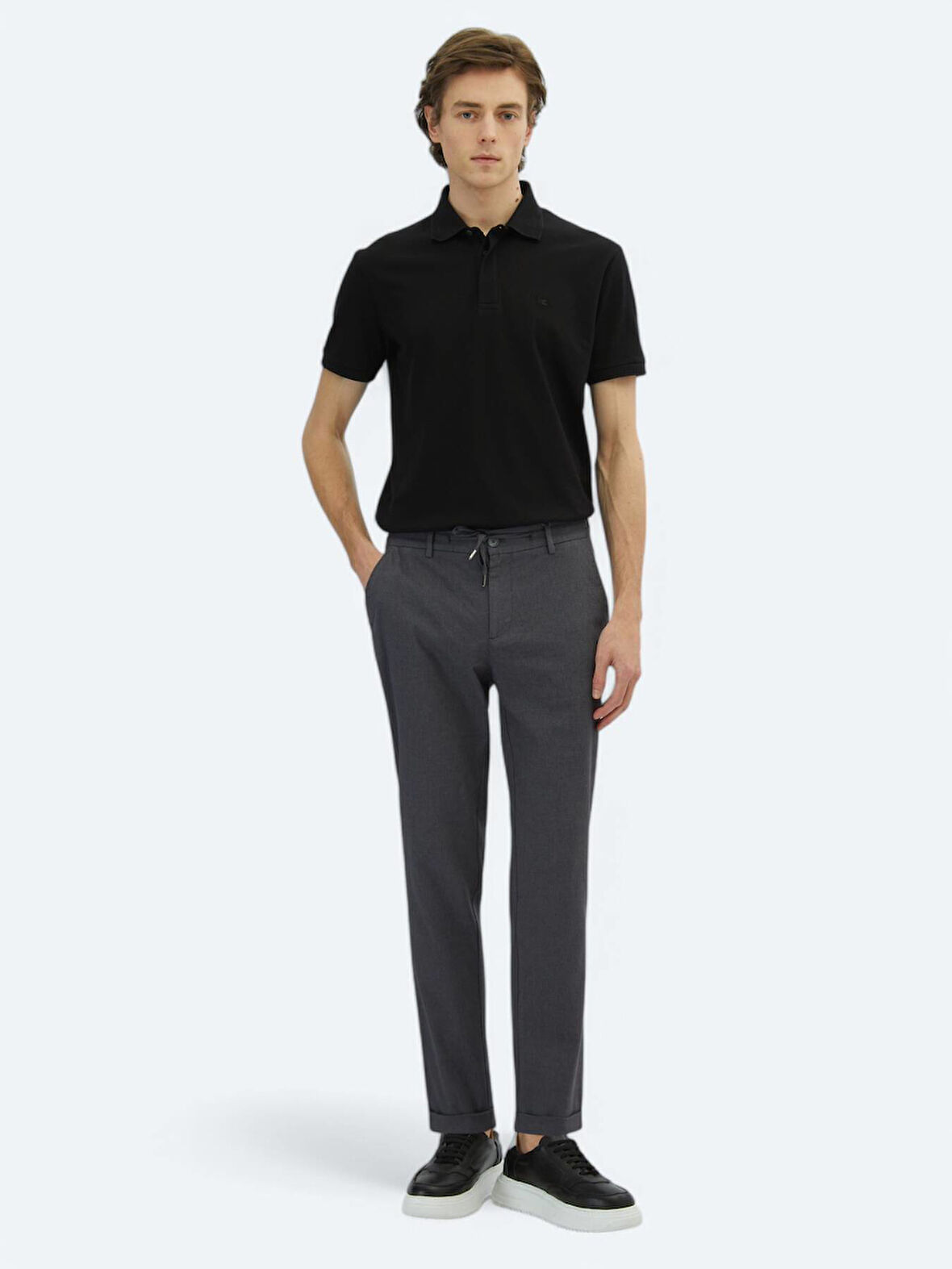 Koyu Gri Düz Dokuma Jogging Fit Casual Pamuk Karışımlı Pantolon