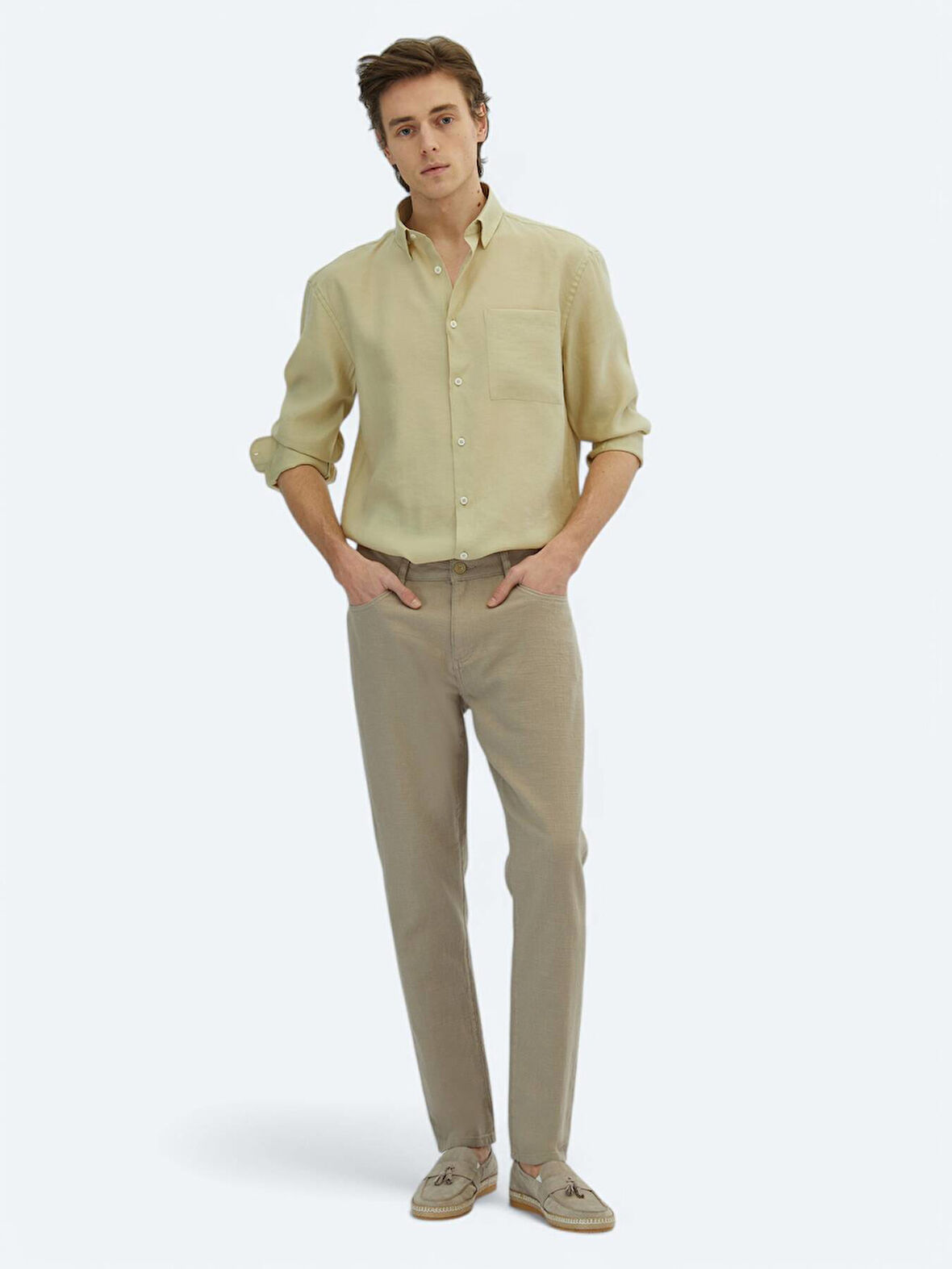 Vizon Dokuma Regular Fit Casual Pamuk Karışımlı Pantolon