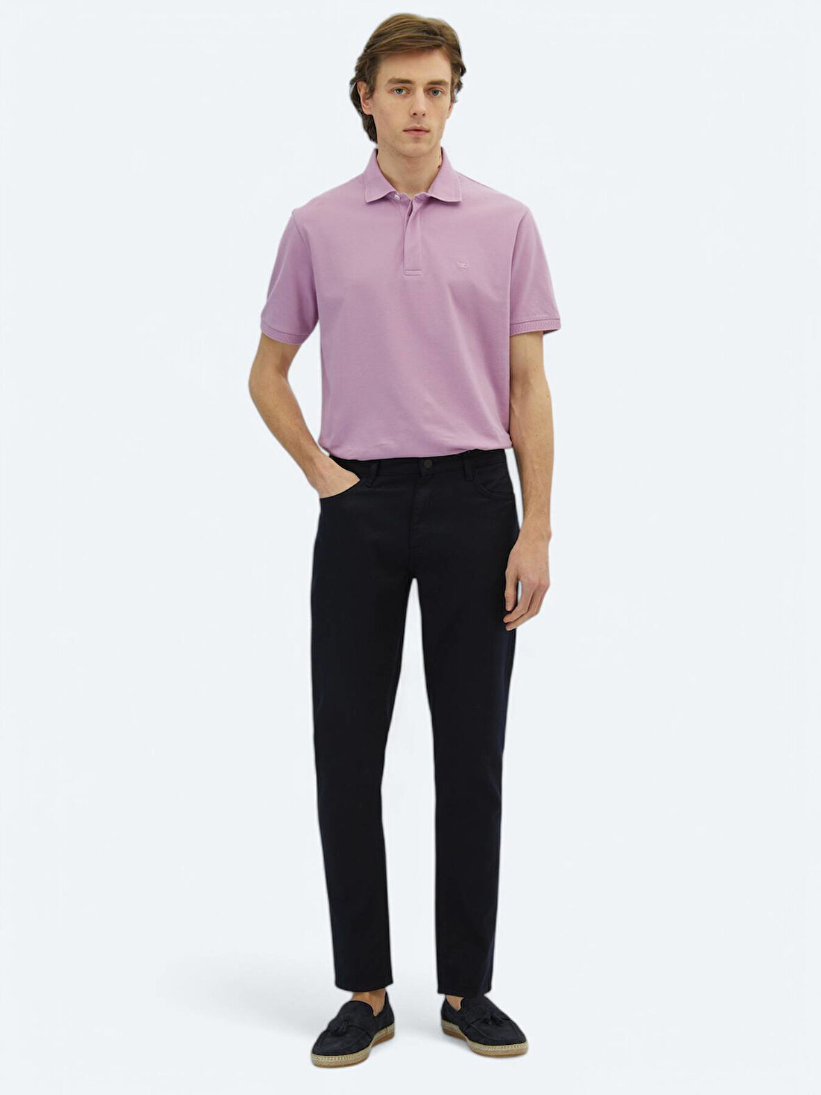 Lacivert Düz Dokuma Regular Fit Casual Pamuk Karışımlı Pantolon