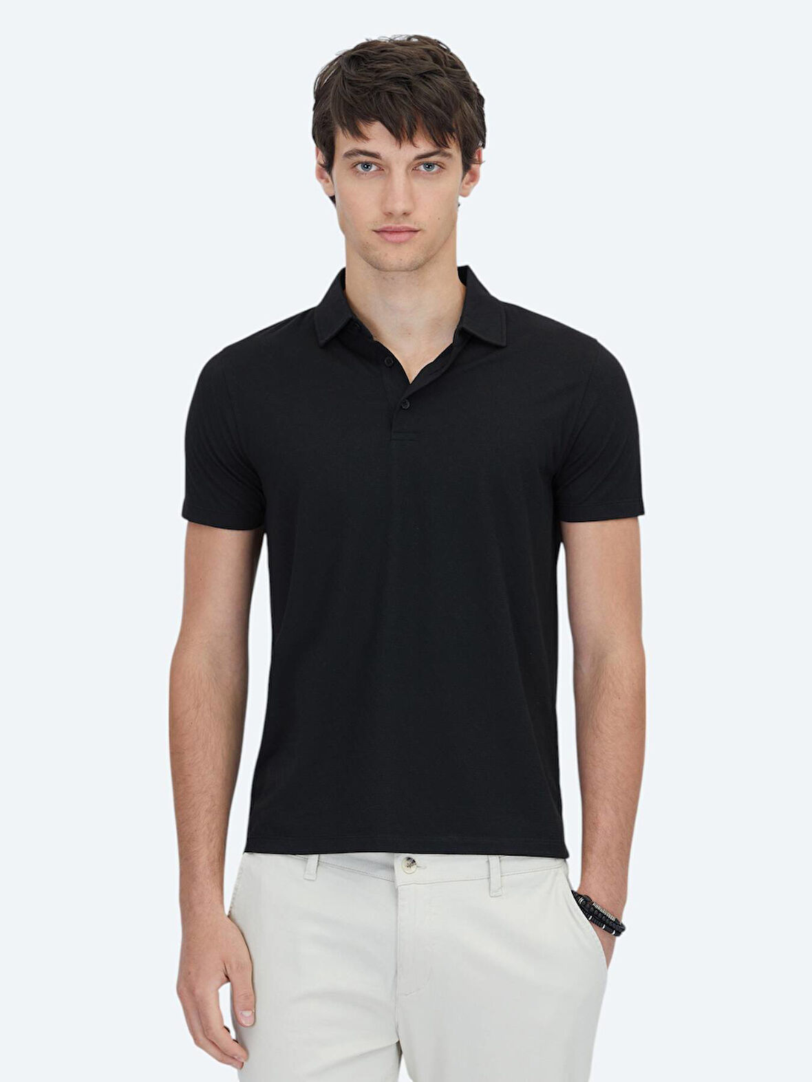 Siyah Desenli Polo Yaka T-Shirt
