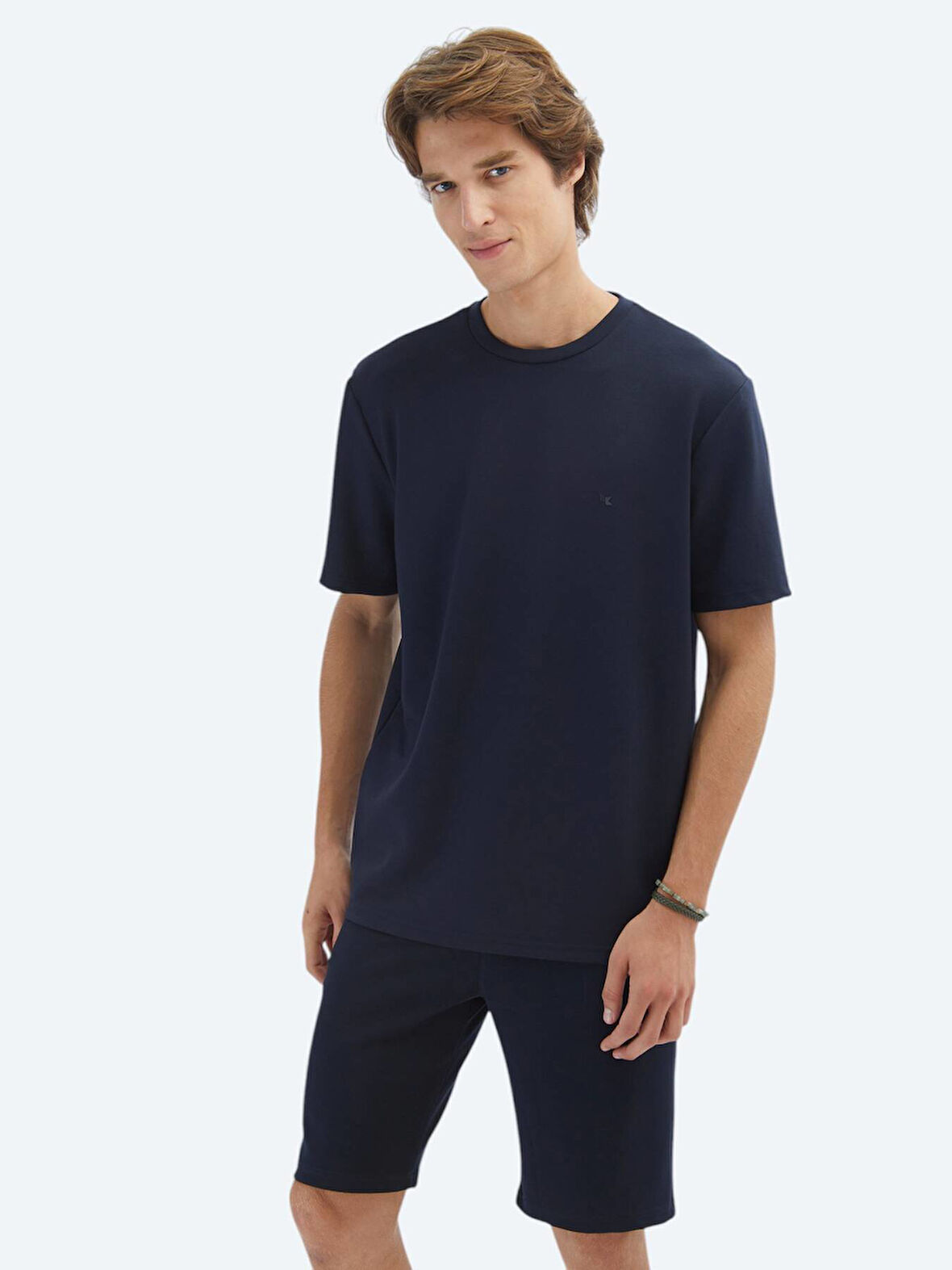 Lacivert Düz Bisiklet Yaka T-Shirt