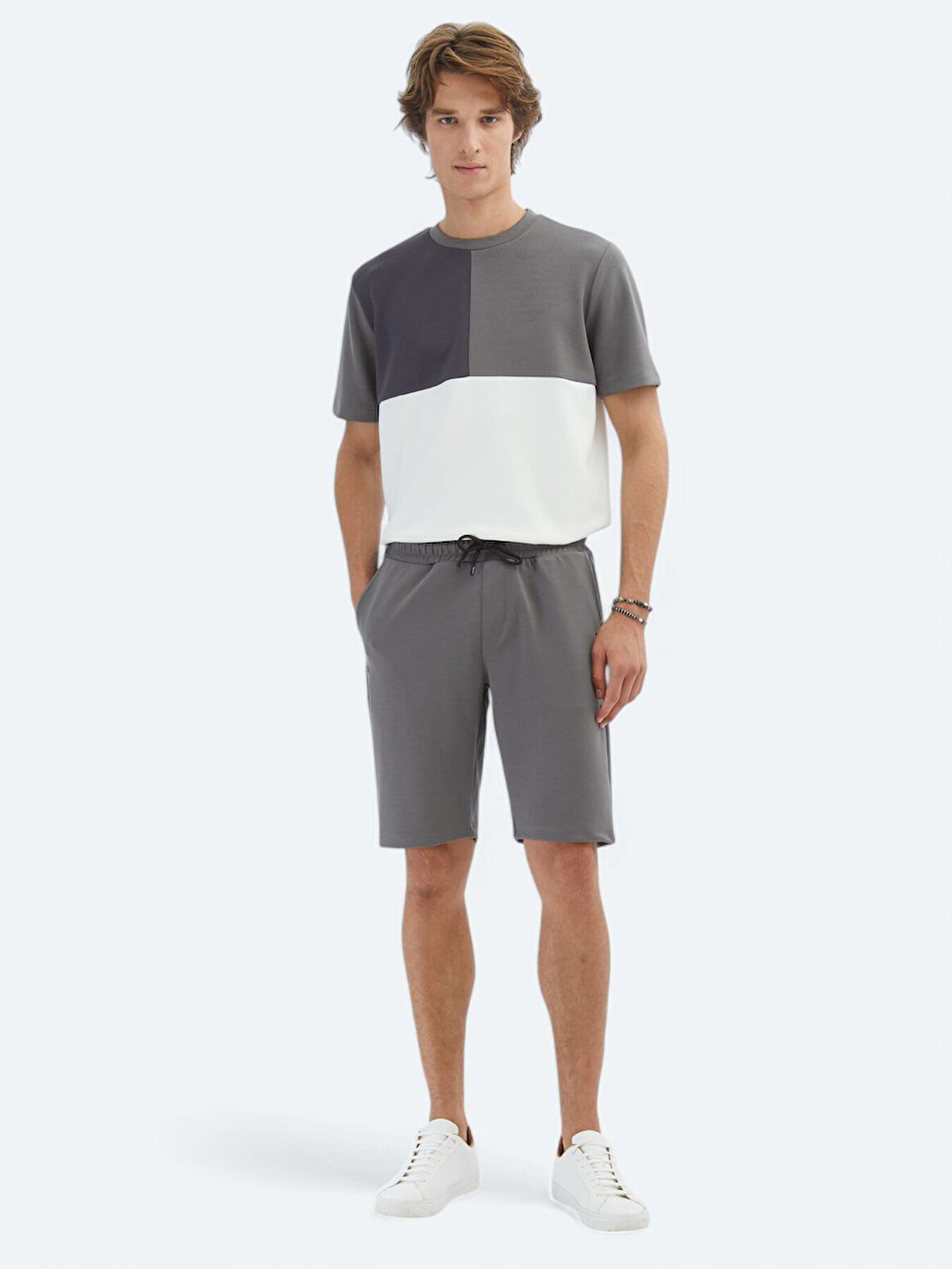 Antrasit Düz Örme Jogging Fit Spor Bermuda