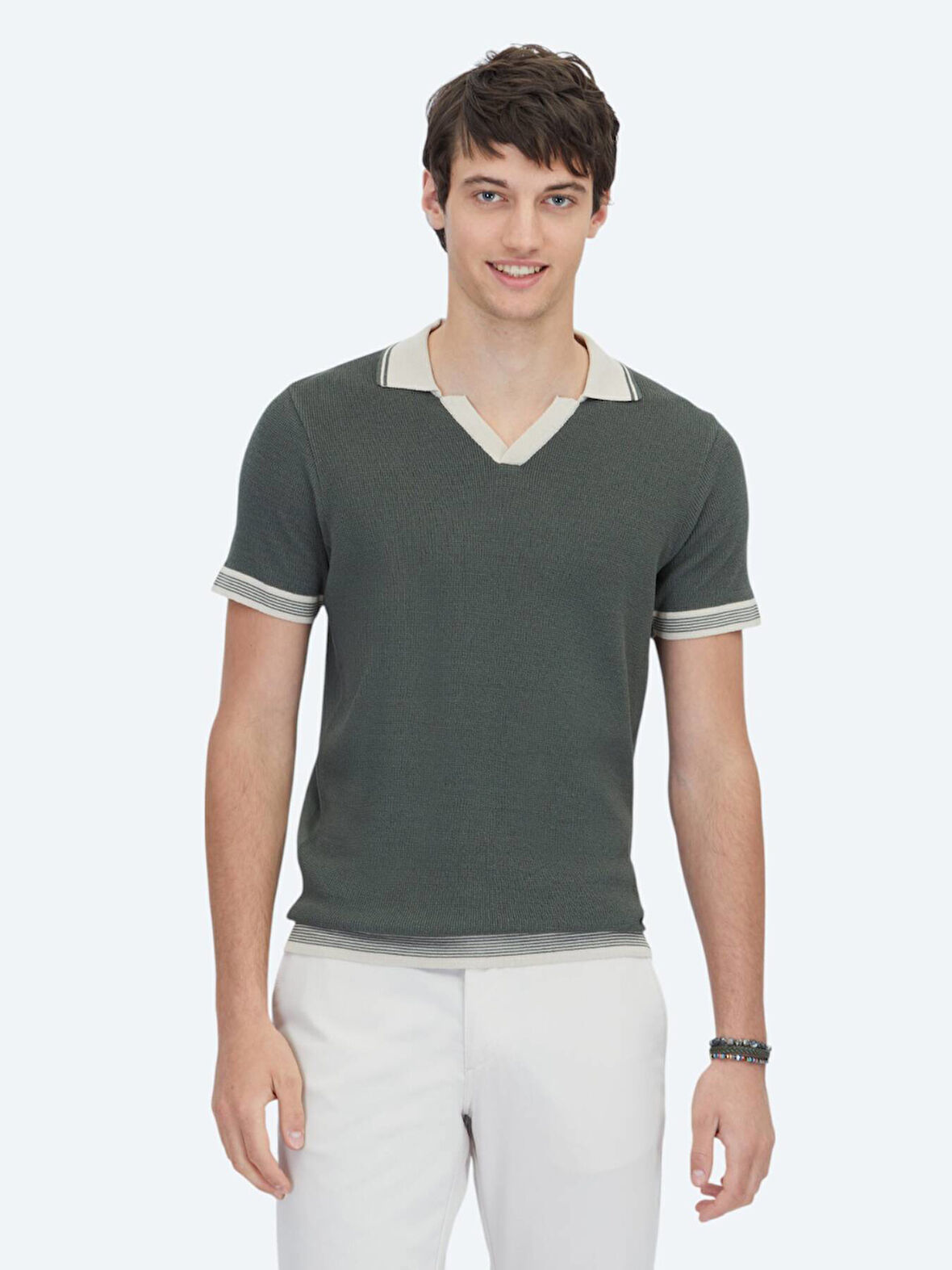 Haki Polo Yaka Desenli Triko