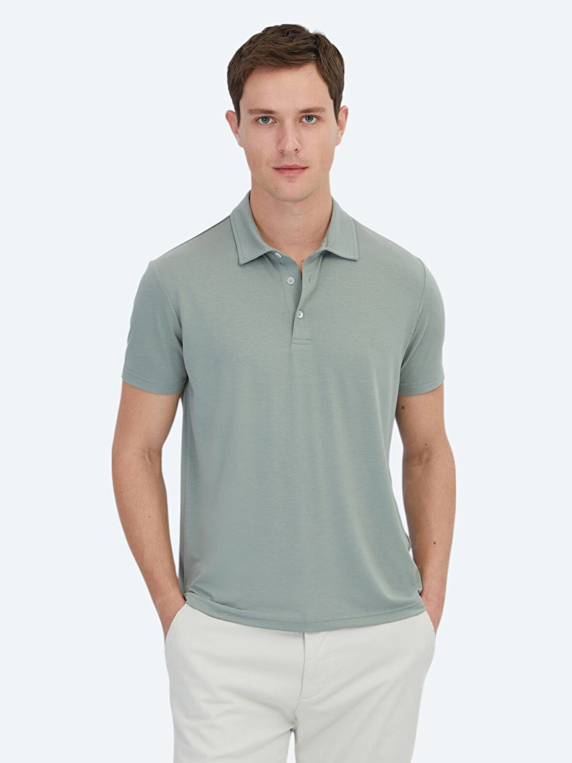 Haki Düz Çevre Dostu Polo Yaka T-Shirt