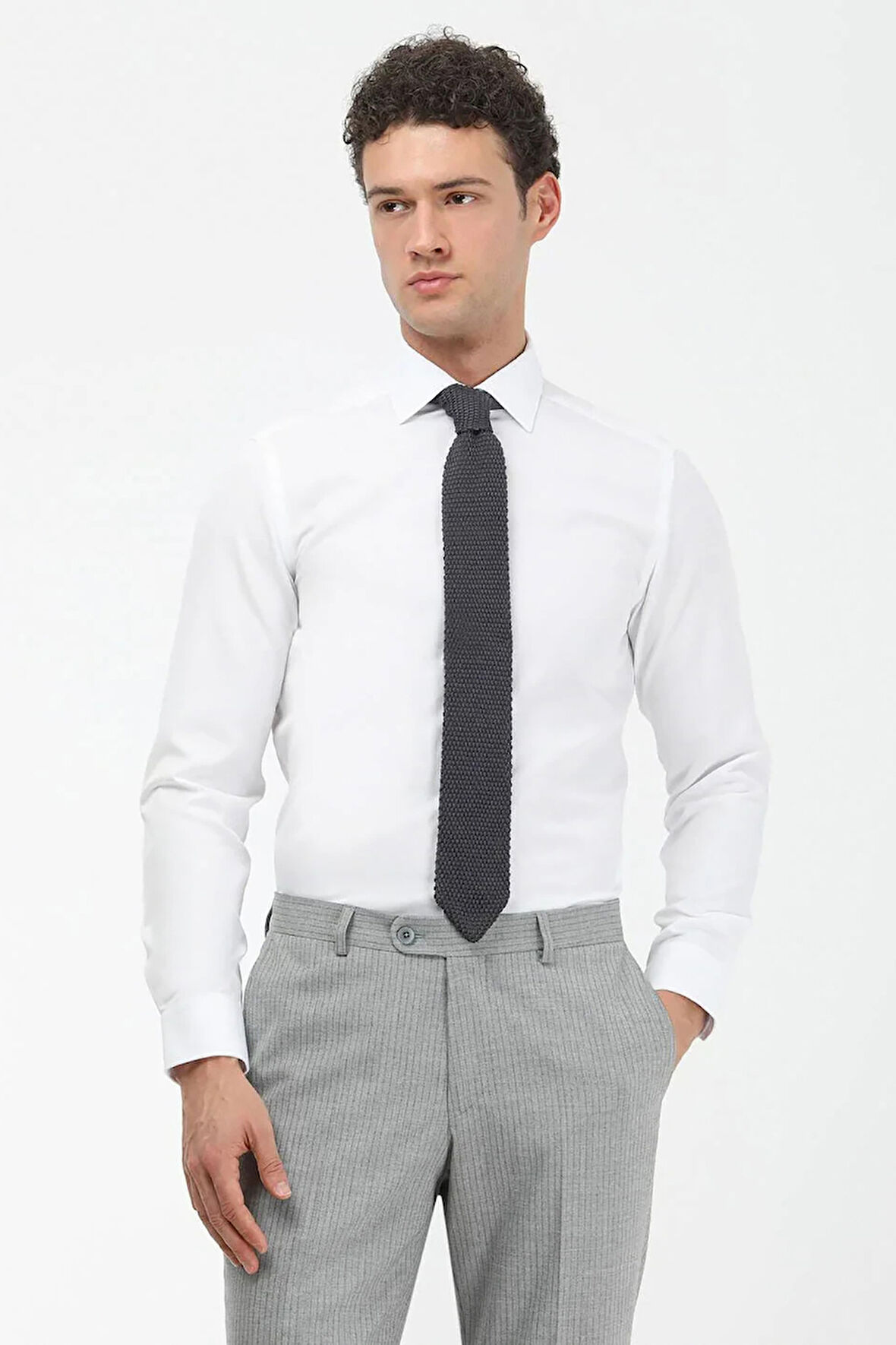 Kip Erkek Düz Slim Fit Dokuma Klasik Pamuk Karışımlı Gömlek GM-4915 Beyaz