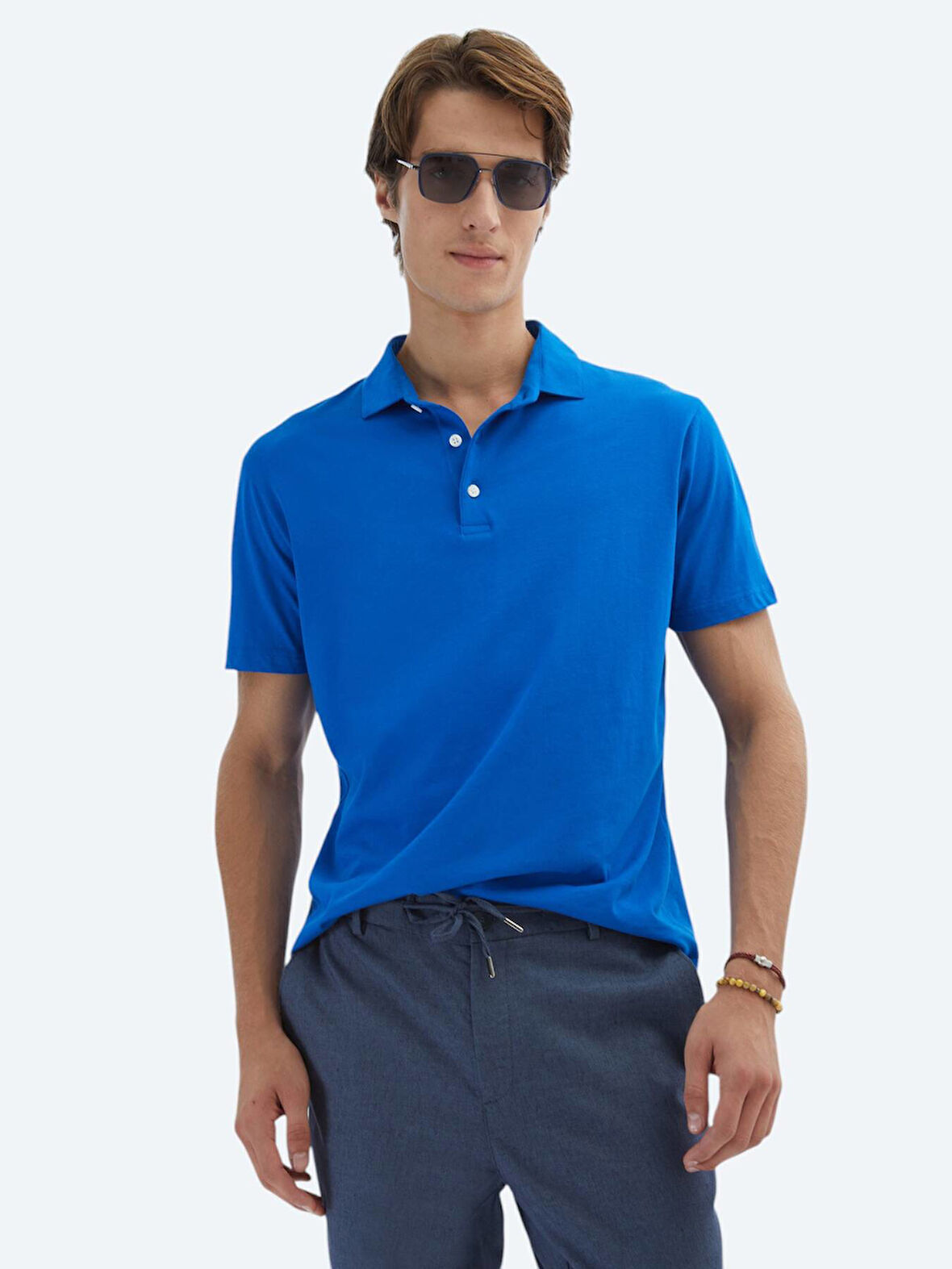 Saks Düz Polo Yaka %100 Pamuk T-Shirt