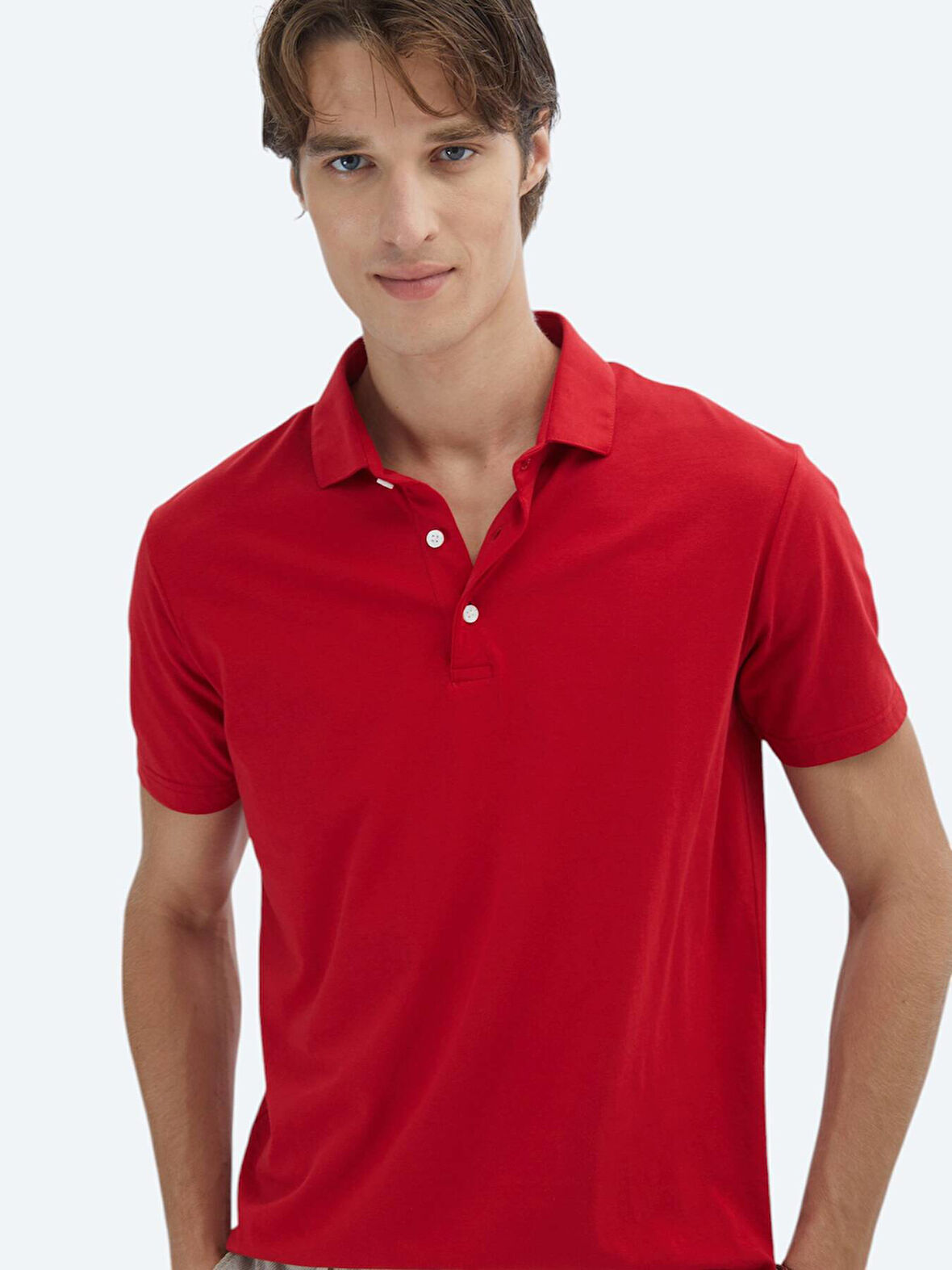 Kırmızı Düz Polo Yaka %100 Pamuk T-Shirt