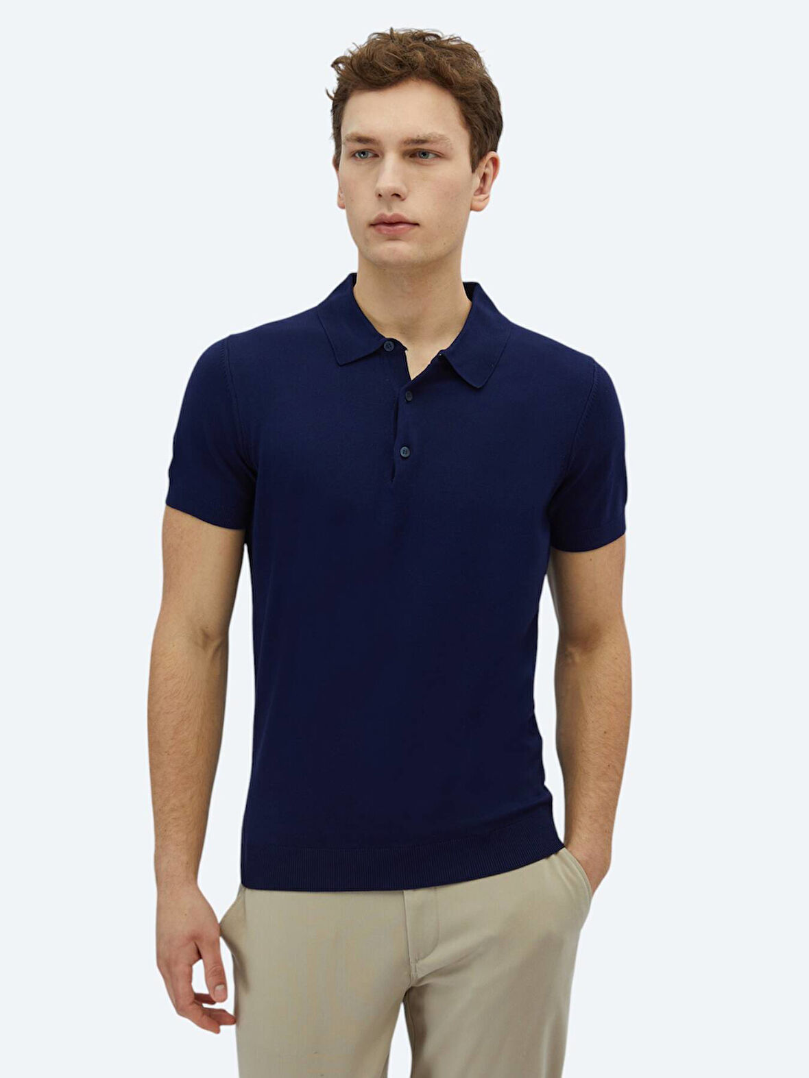 Lacivert Polo Yaka Düz Örgü Triko