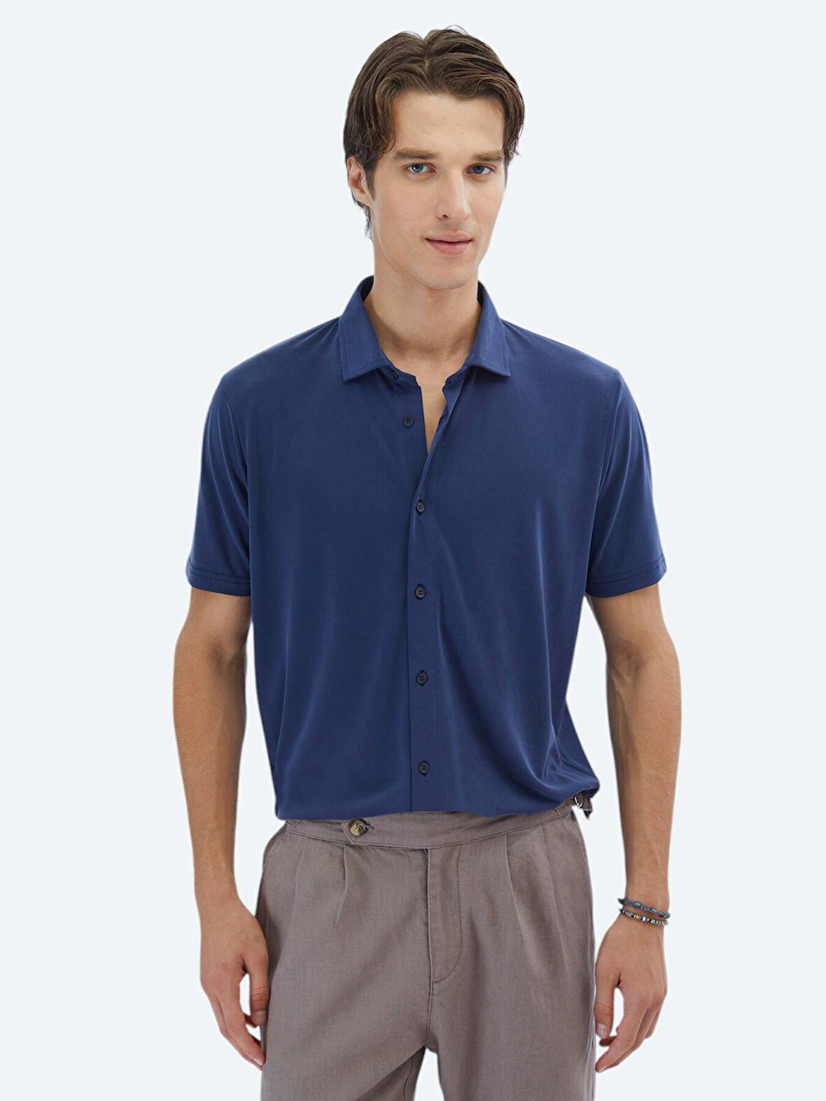 İndigo Düz Regular Fit Casual Gömlek