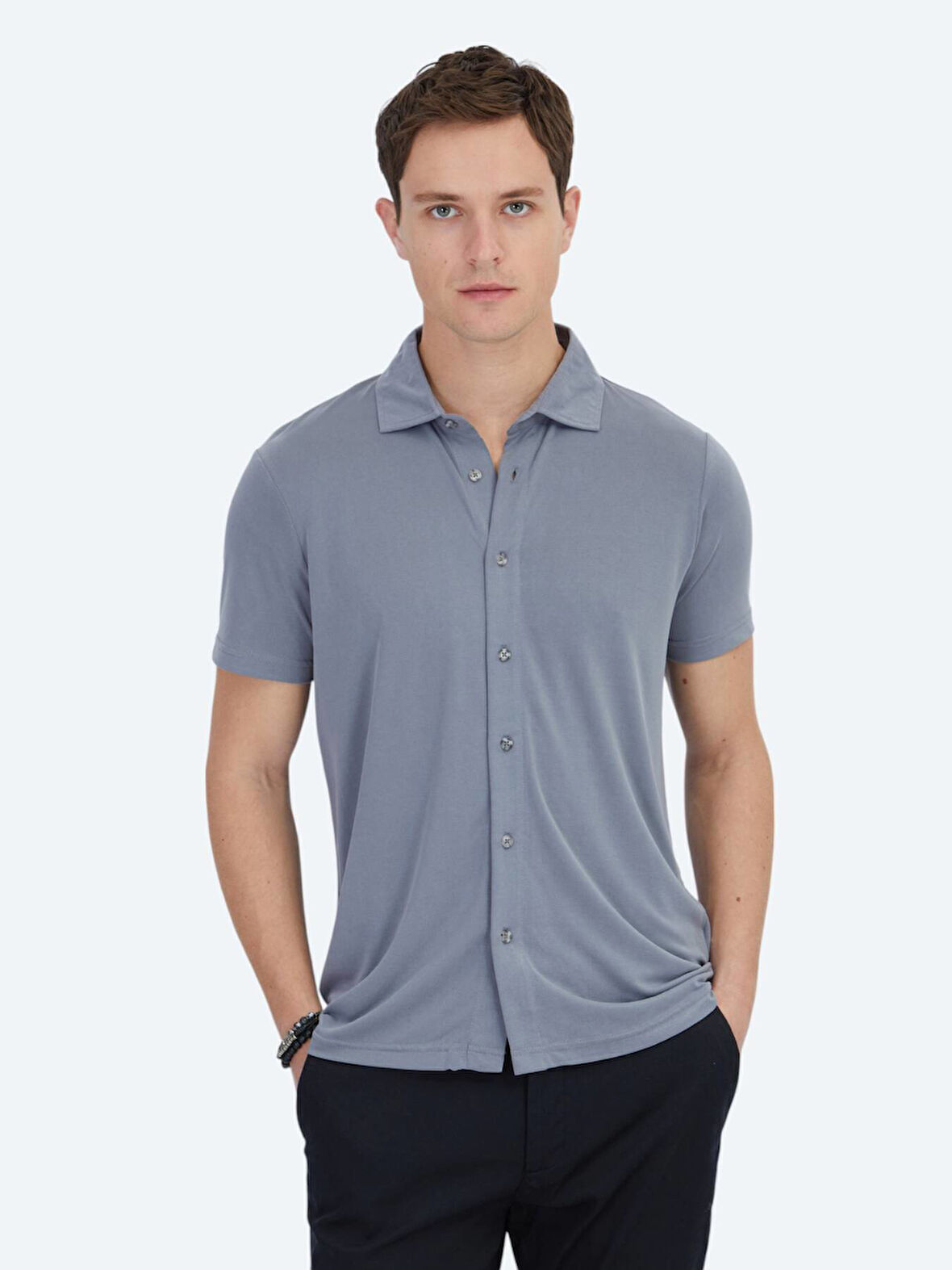Gri Düz Regular Fit Casual Gömlek