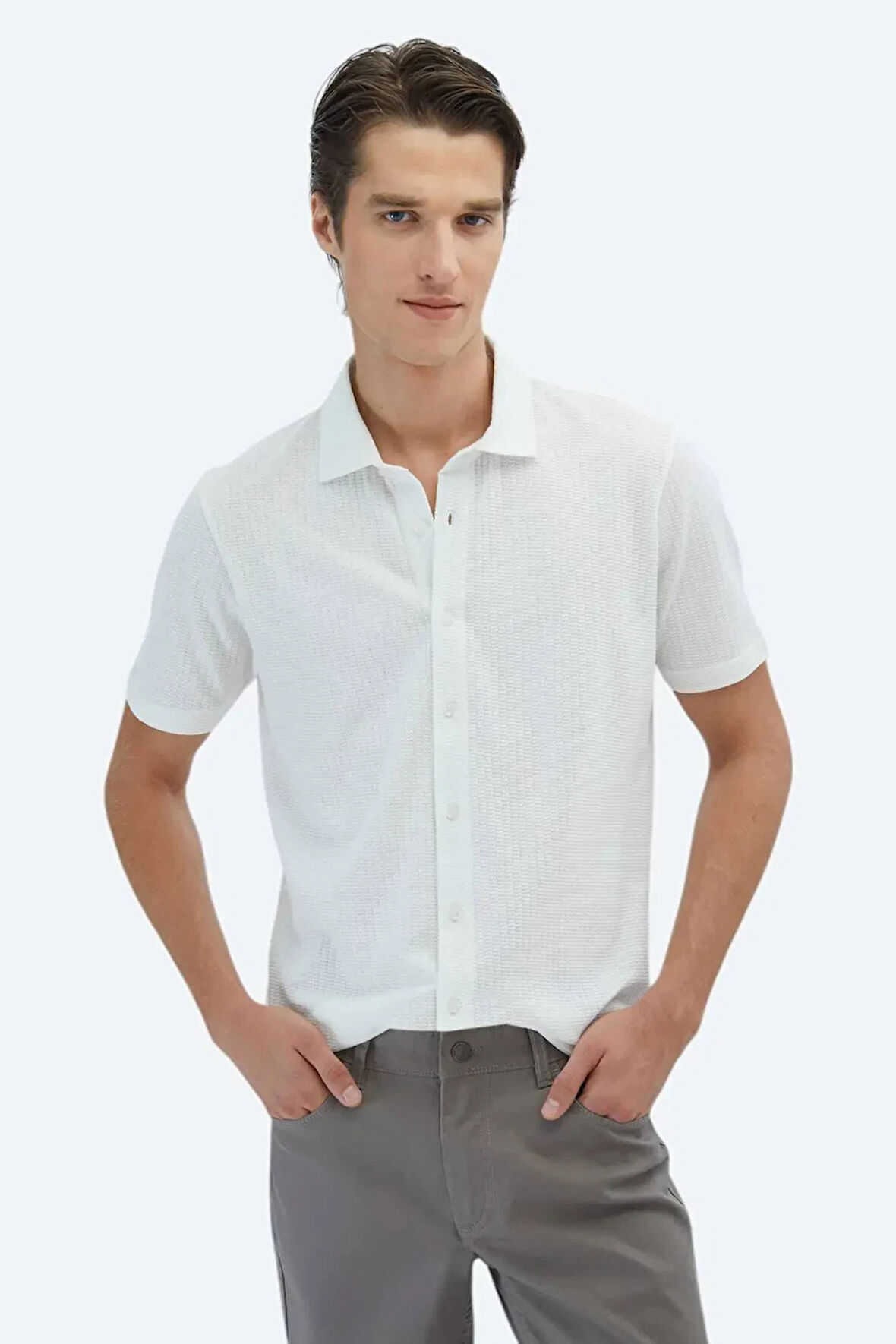 Kip Erkek Desenli Regular Fit Casual %100 Pamuk Gömlek GM-5873 Beyaz