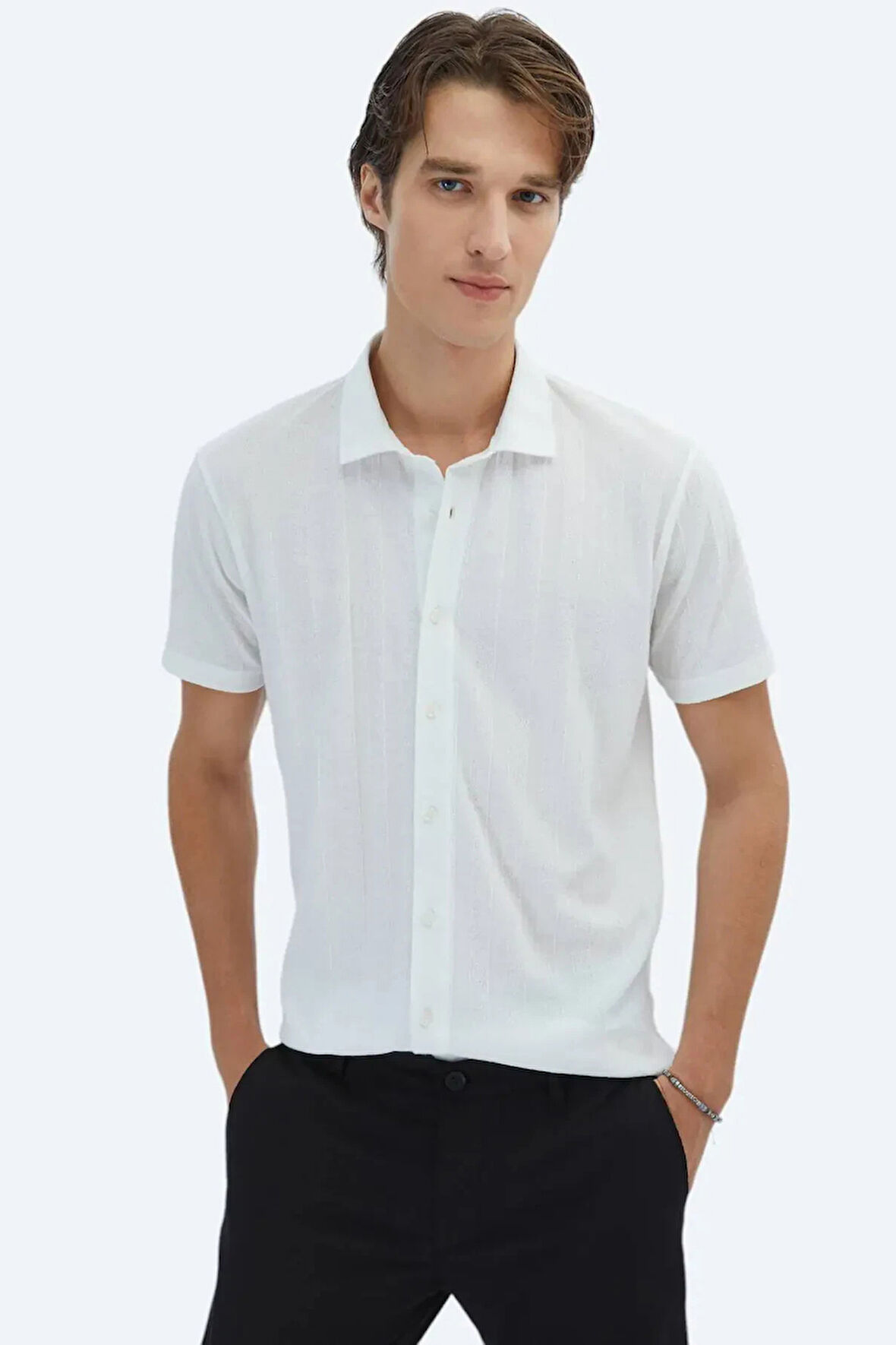 Kip Erkek Desenli Regular Fit Casual Gömlek GM-5872 Beyaz