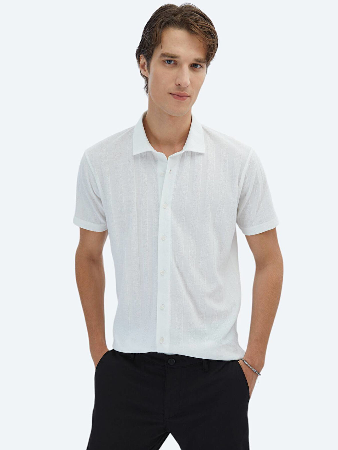 Beyaz Desenli Regular Fit Casual Gömlek