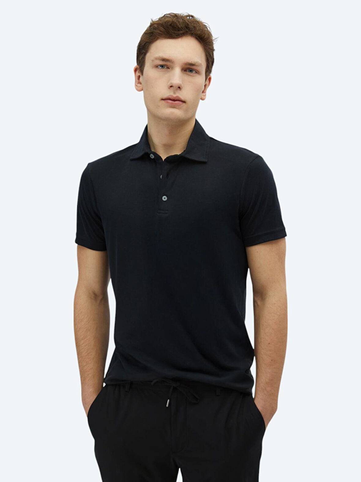 Siyah Düz Polo Yaka T-Shirt
