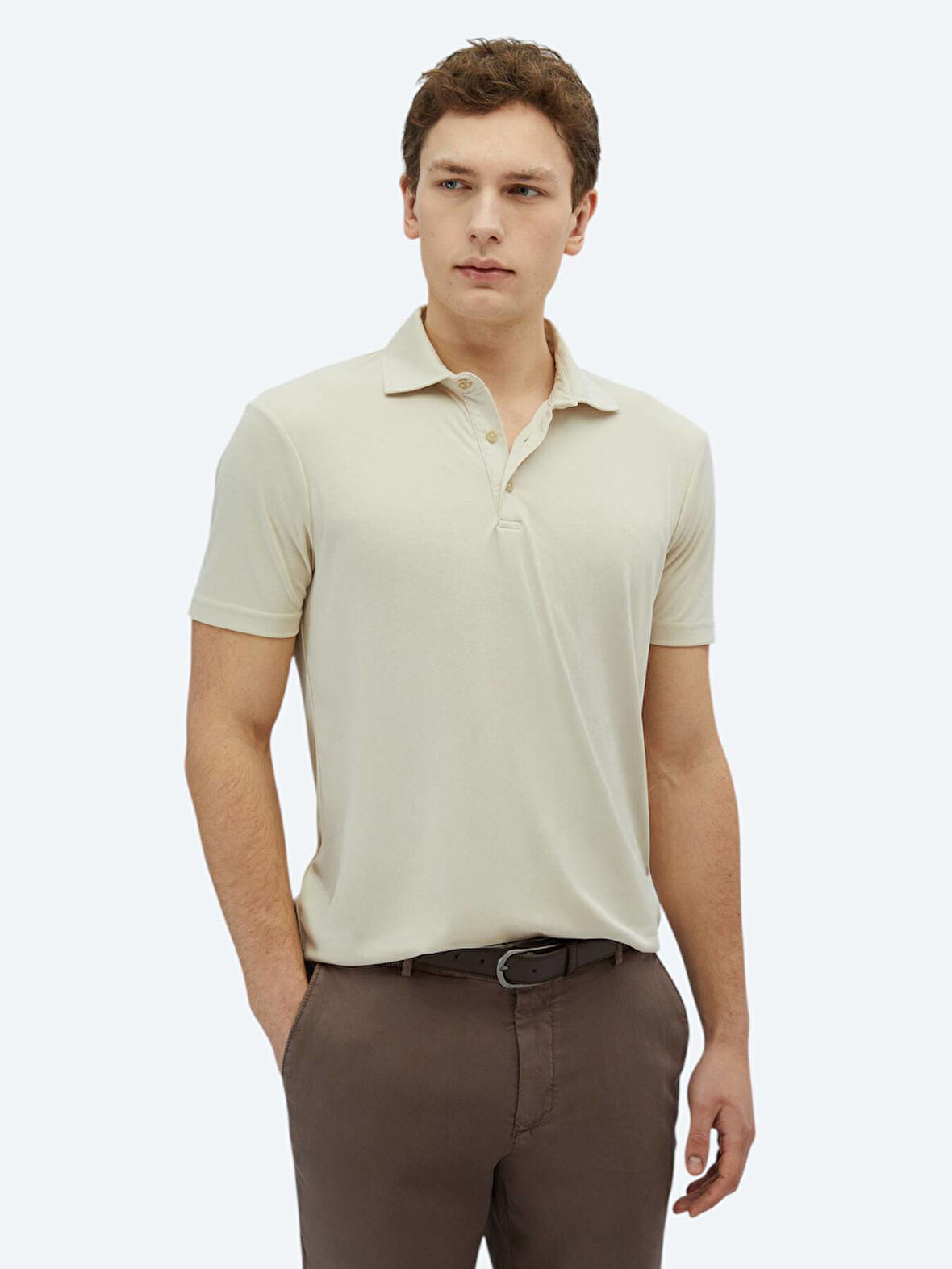 Bej Düz Polo Yaka T-Shirt