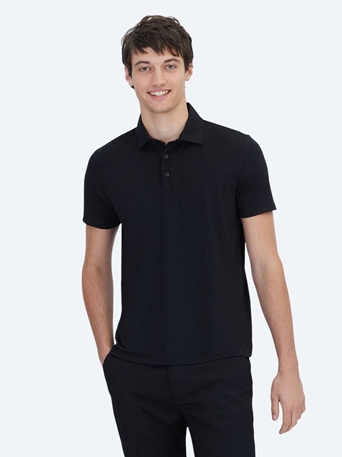 Siyah Düz Polo Yaka T-Shirt