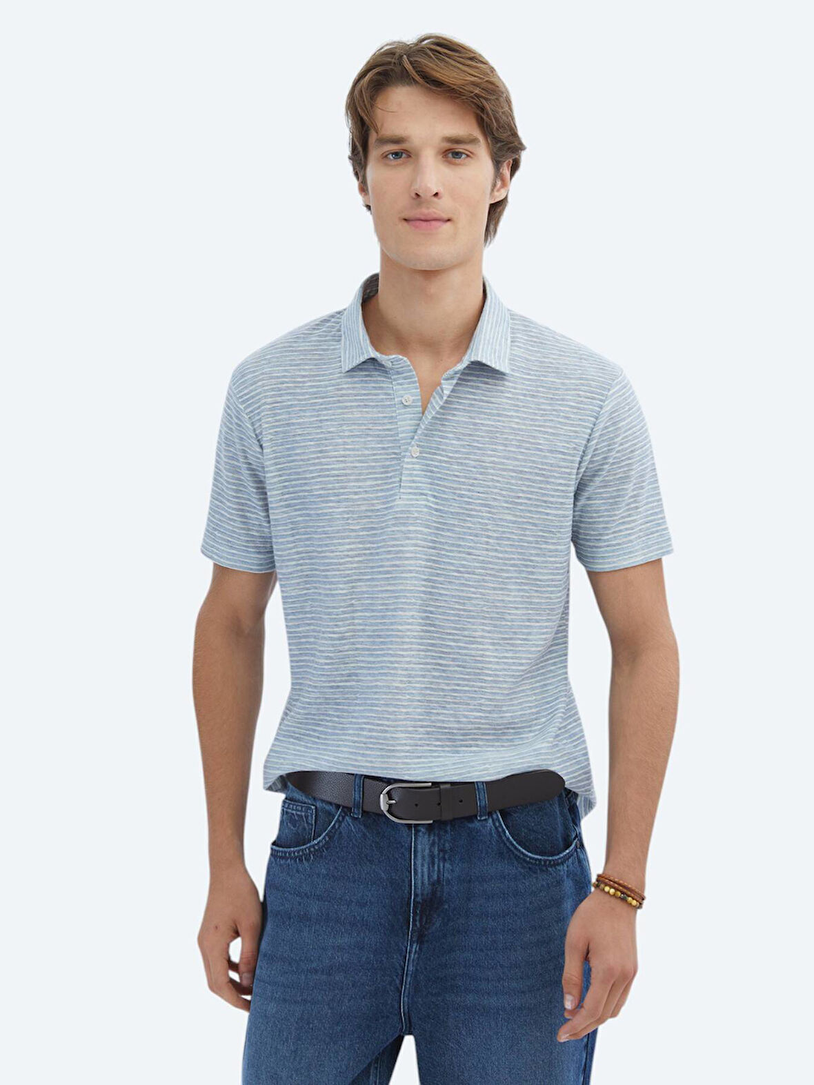 Mavi Baskılı Polo Yaka Pamuk Karışımlı T-Shirt