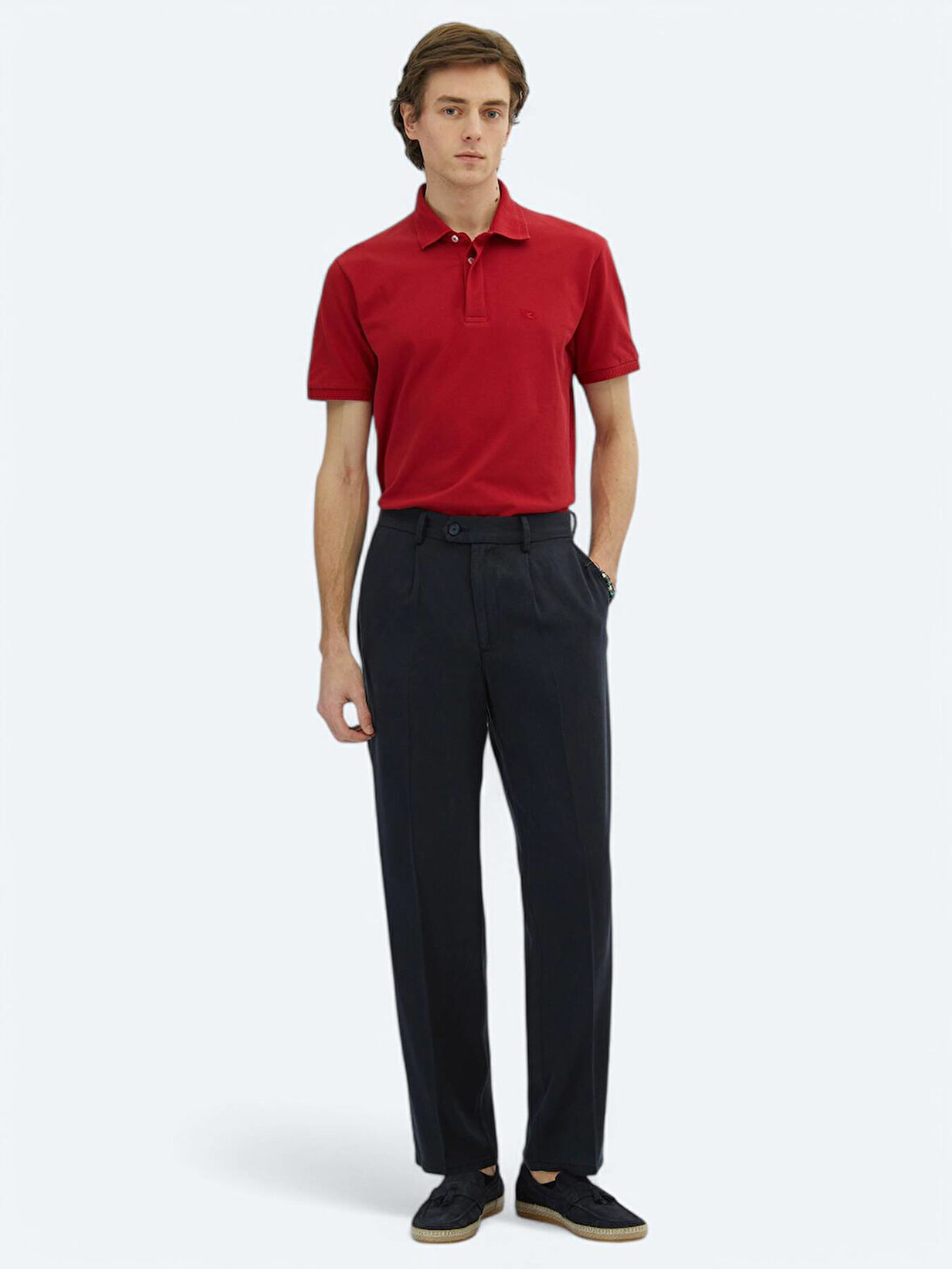 Lacivert Dokuma Loose Fit Casual Pantolon