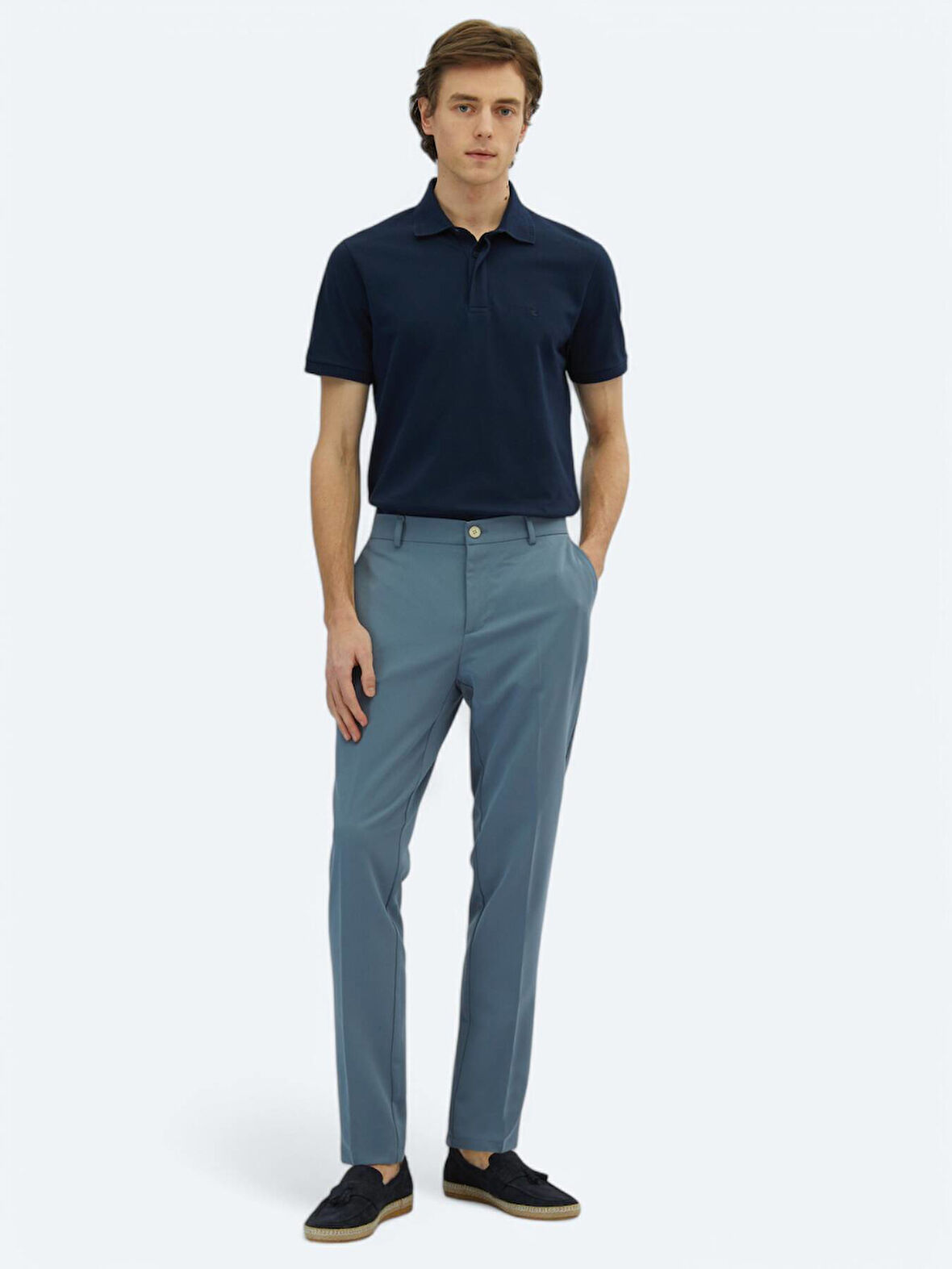 Havacı Mavi Dokuma Jogging Fit Casual Pantolon