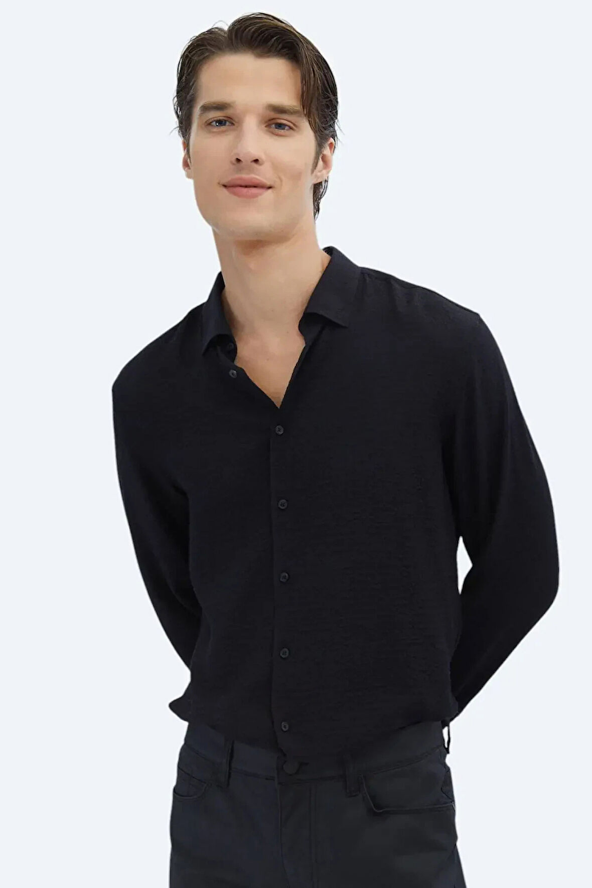 Kip Erkek Regular Fit Dokuma Klasik Gömlek GM-5804 Siyah