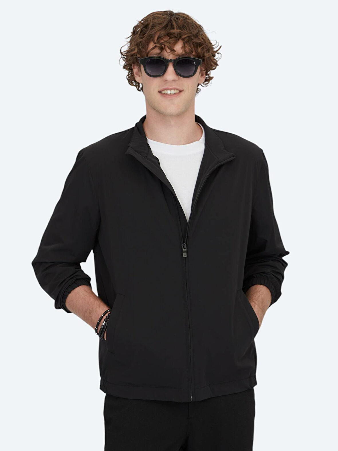 Siyah Regular Fit Dik Yaka Casual Dokuma Mont