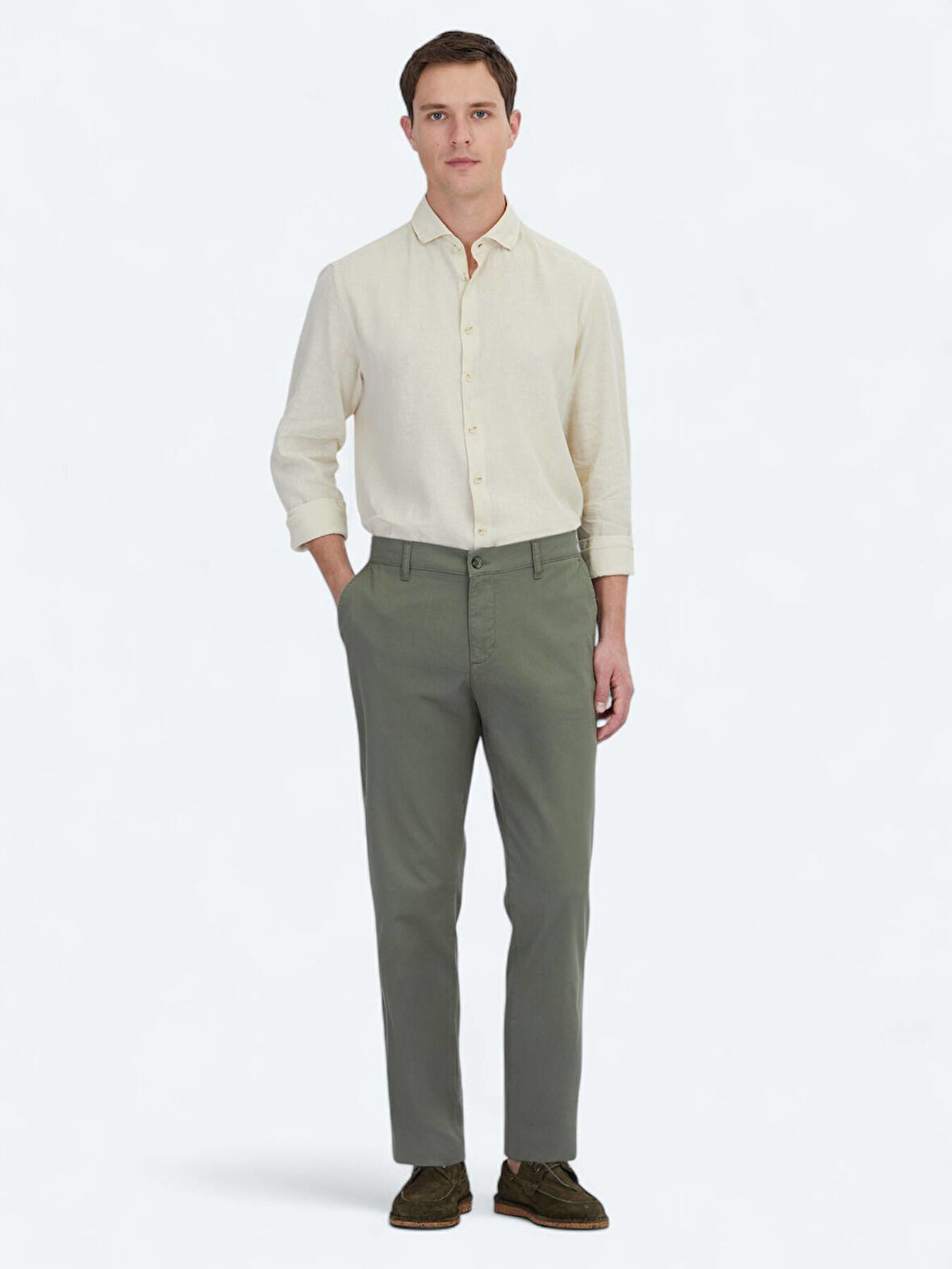 Haki Düz Dokuma Jogging Fit Casual Pamuk Karışımlı Pantolon