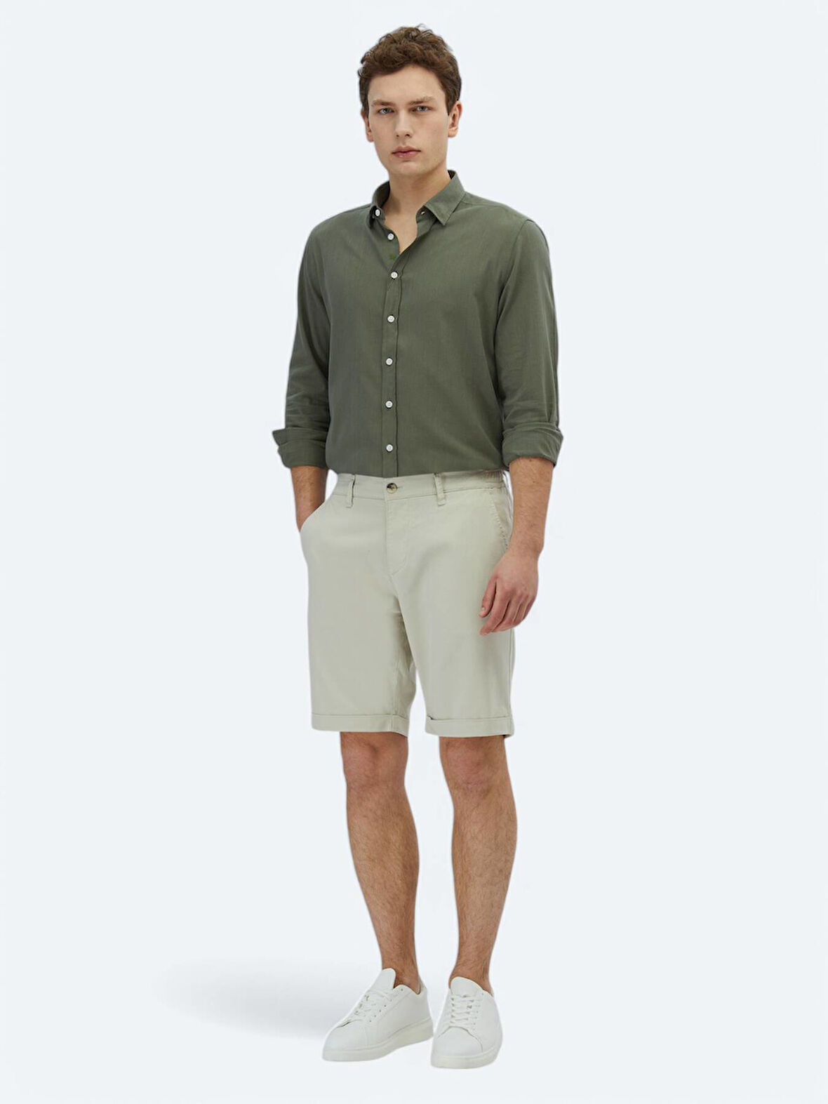 Taş Düz Dokuma Slim Fit Casual Pamuk Karışımlı Bermuda